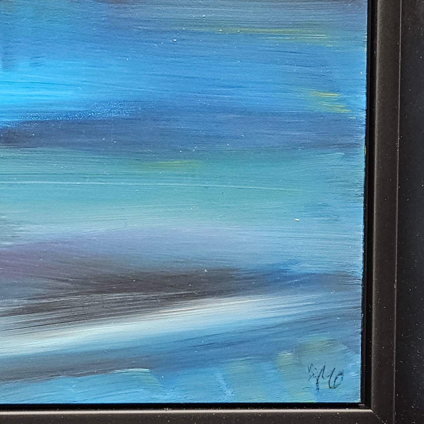 Modernist Artwork in Floating Framed - Dark Blue Landscape