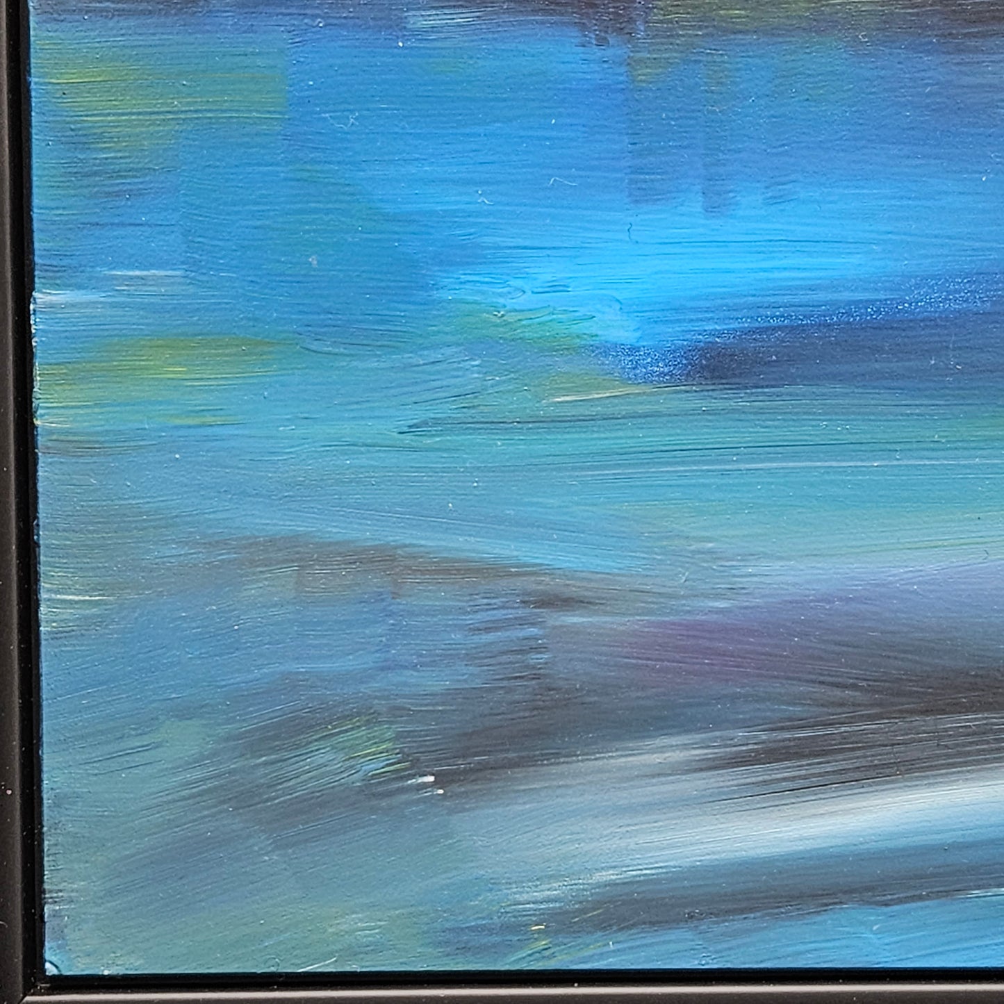 Modernist Artwork in Floating Framed - Dark Blue Landscape