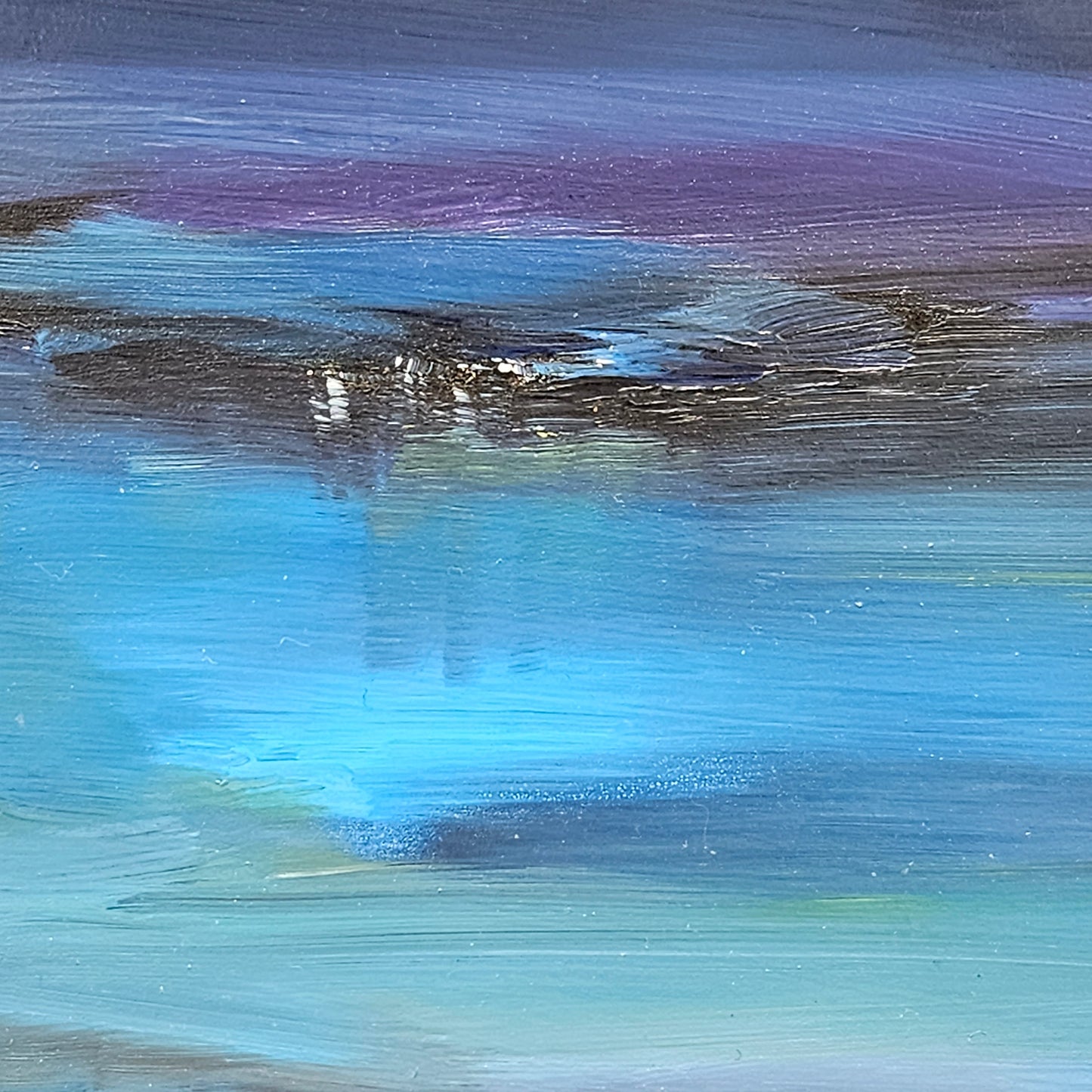 Modernist Artwork in Floating Framed - Dark Blue Landscape