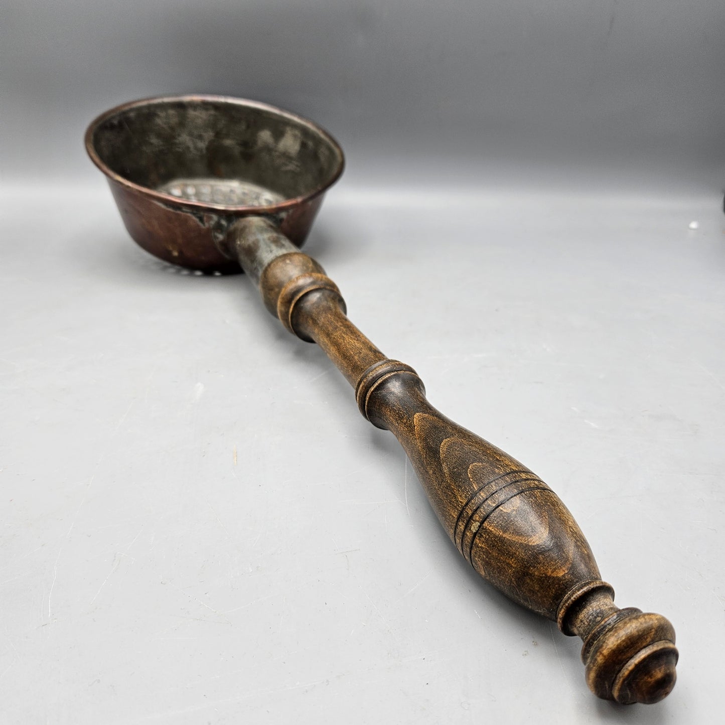 Antique Copper Ladle Sieve with Wooden Handle