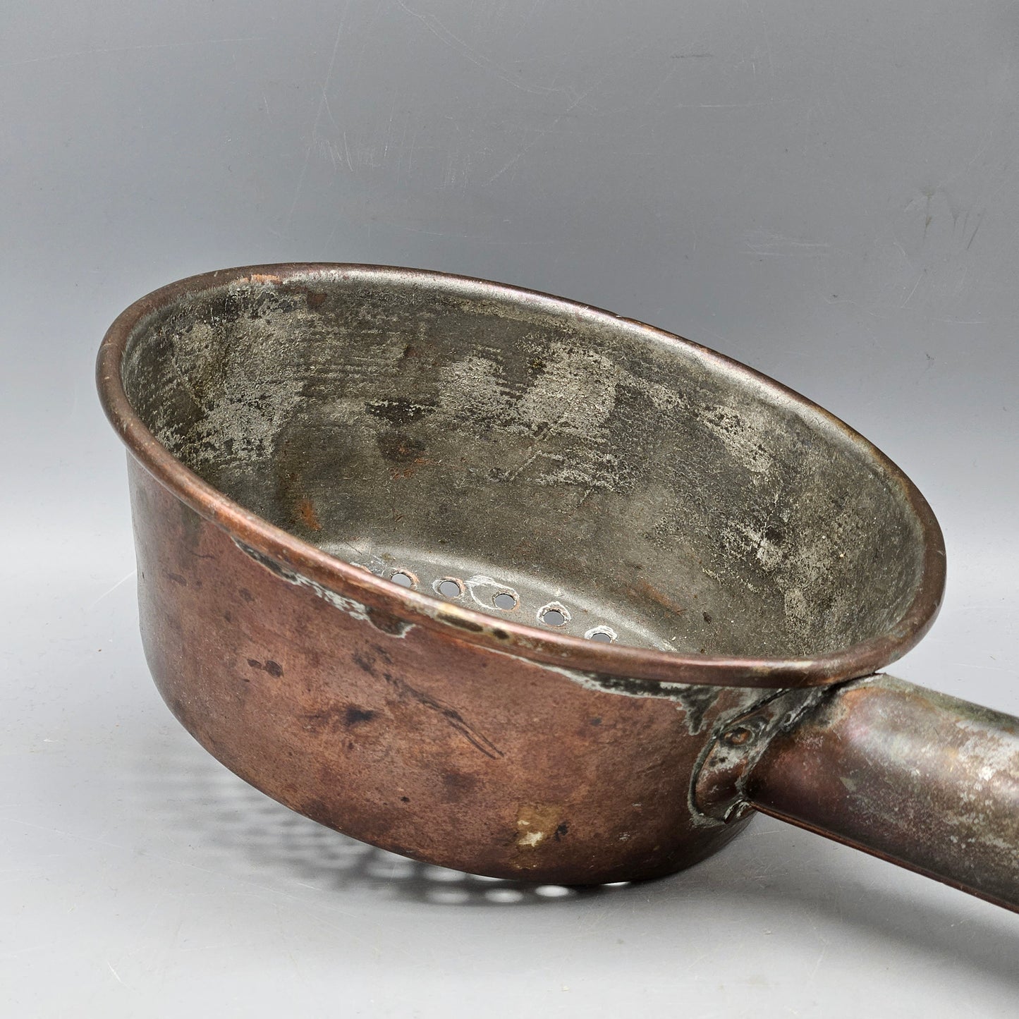 Antique Copper Ladle Sieve with Wooden Handle