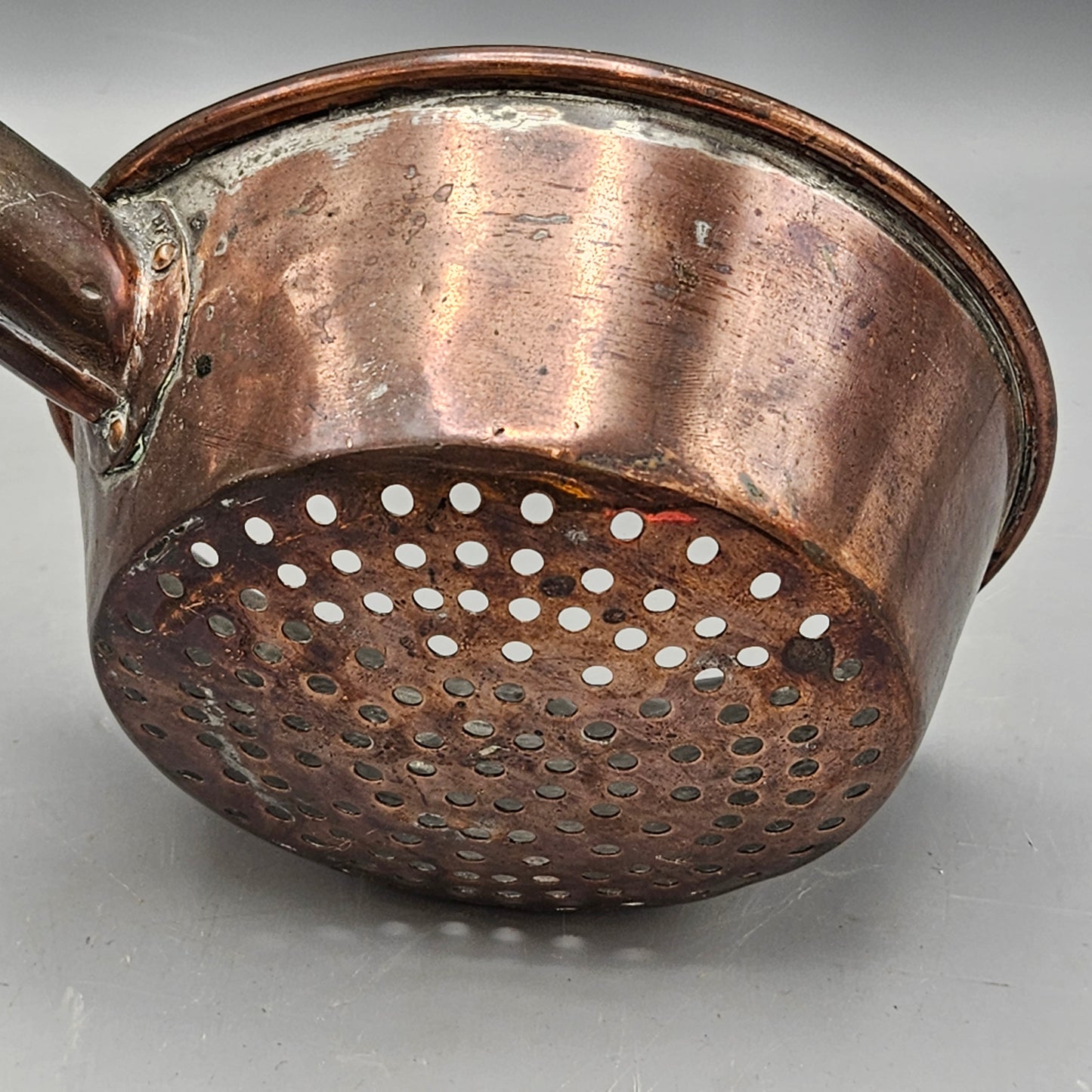 Antique Copper Ladle Sieve with Wooden Handle