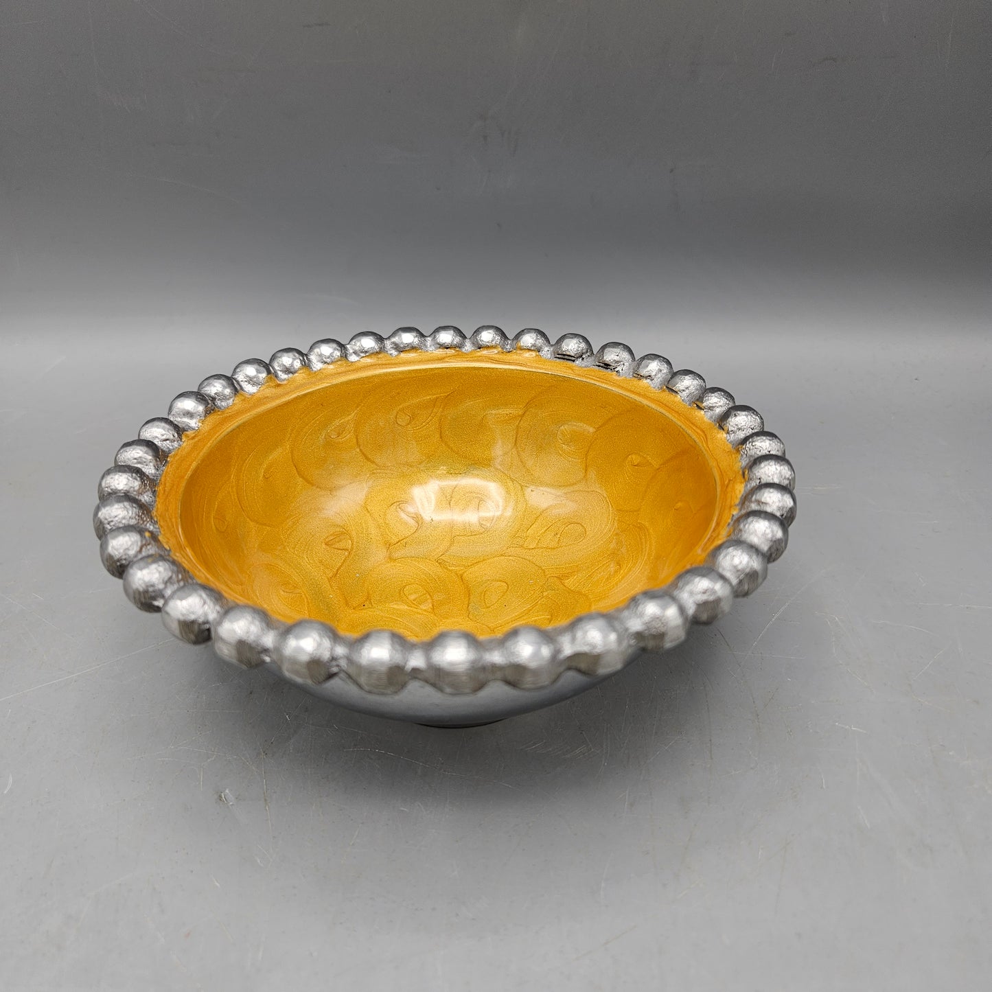 Aluminum and Yellow Enamel Bowl