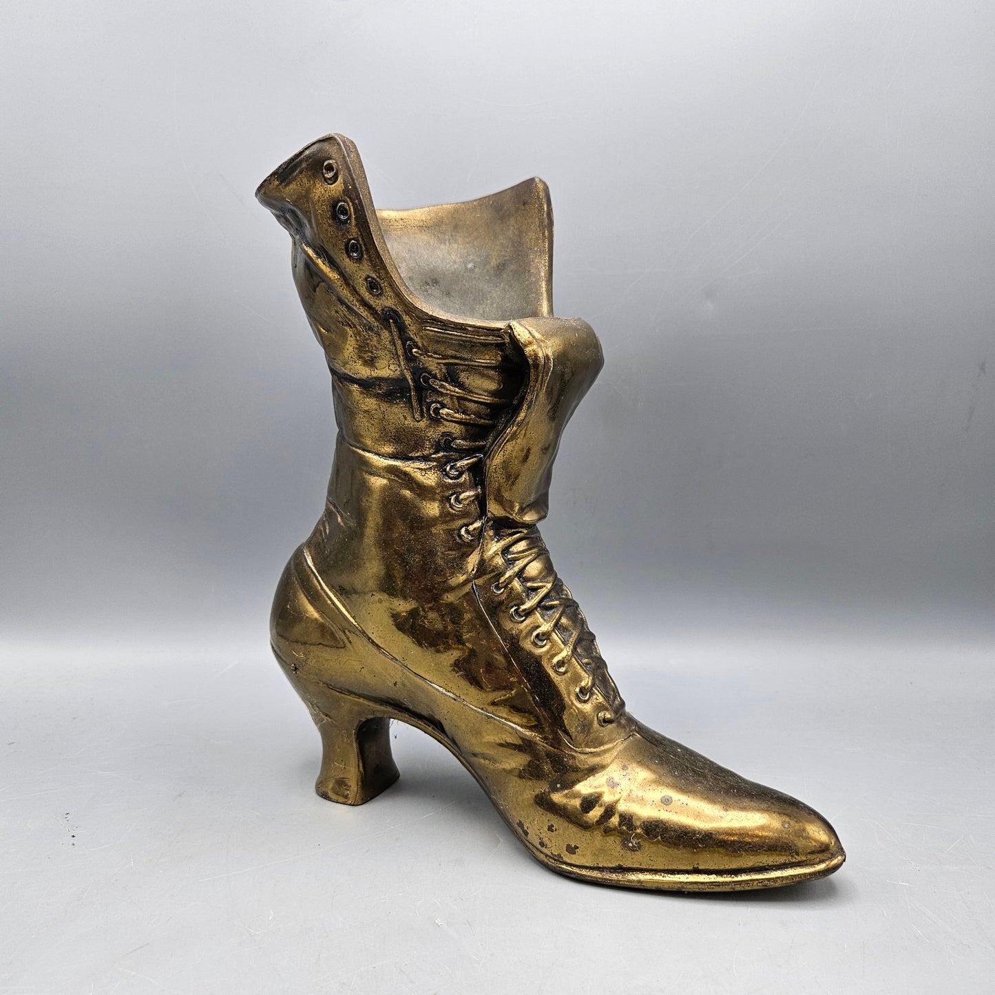 Vintage Victorian Brass Boot Vase Display Kindling Holder