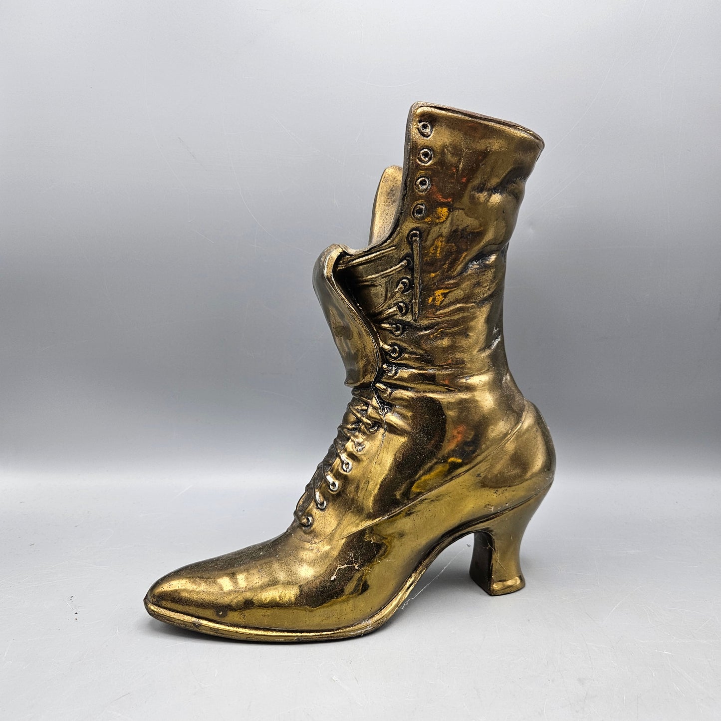 Vintage Victorian Brass Boot Vase Display Kindling Holder