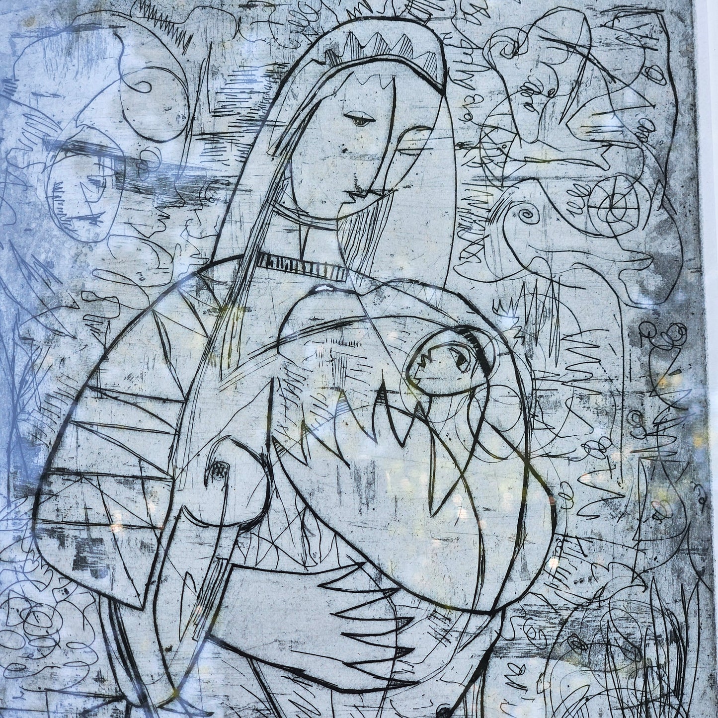 Abraham Hankins (1904-1963) Modernist Etching of Mother and Child