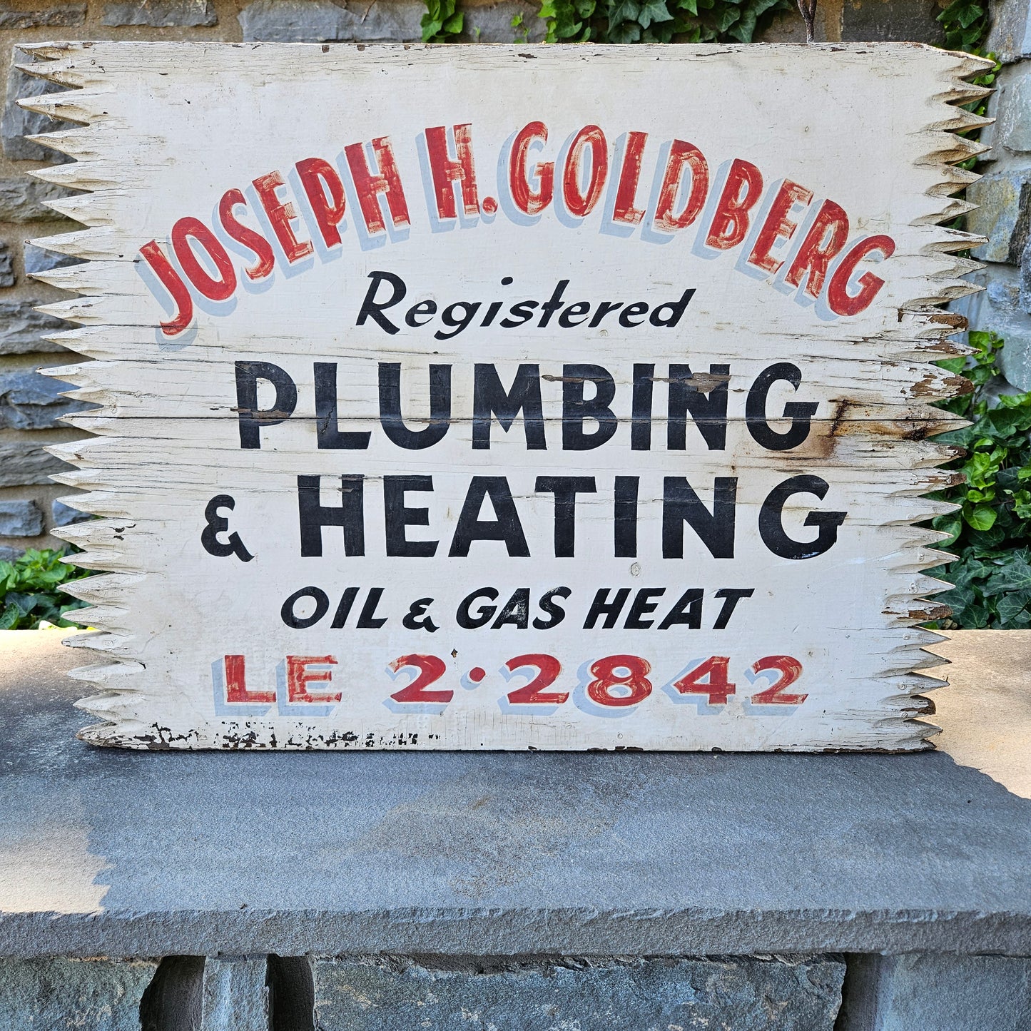 Vintage Double Sided Joseph R. Goldberg Plumbing & Heating Sign - Hand Painted