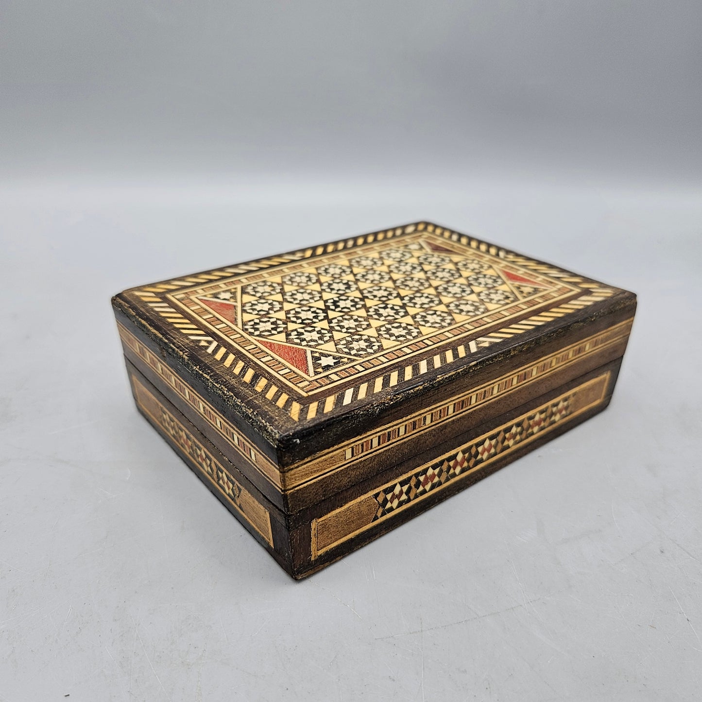 Vintage Moorish Wooden Inlaid Lidded Box