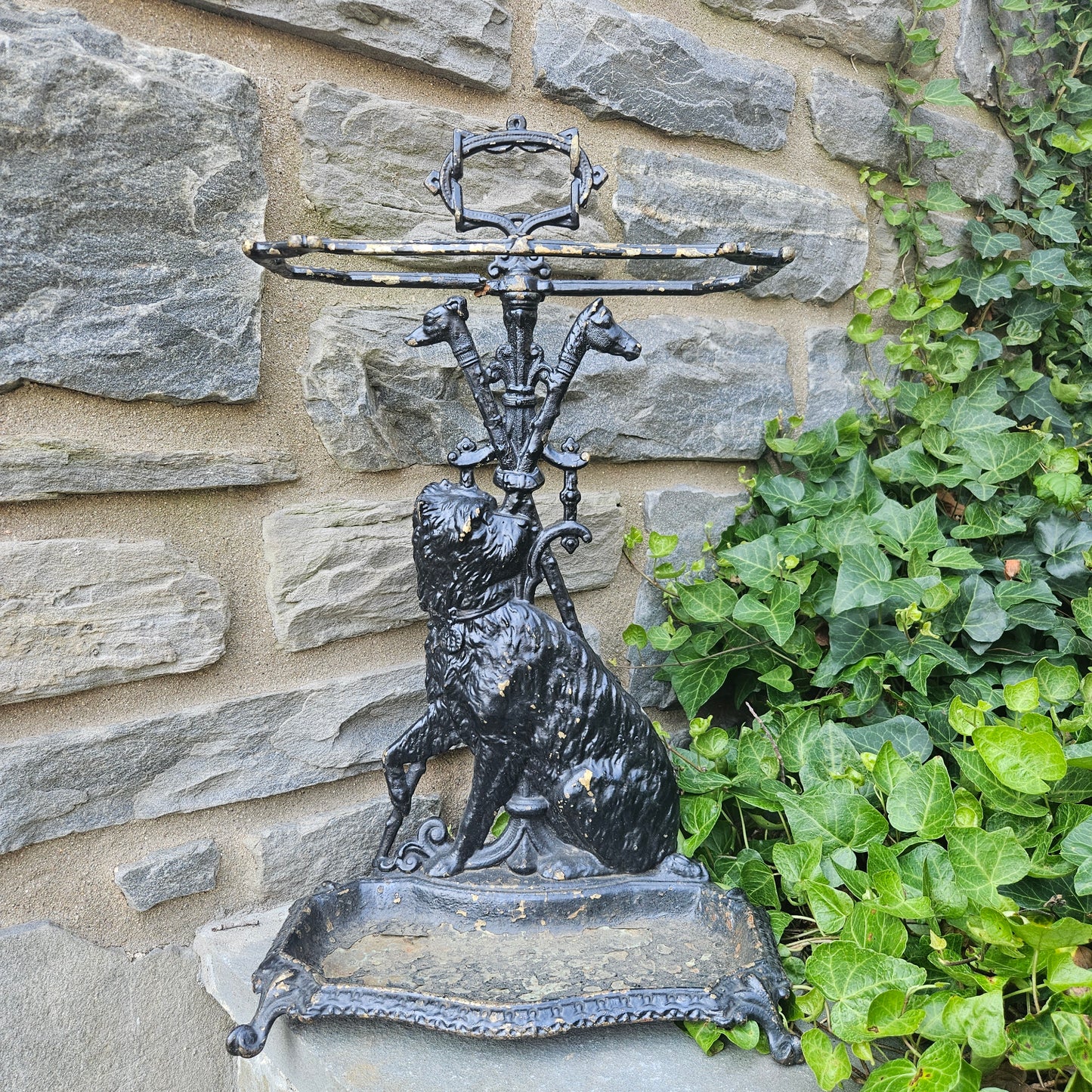 Antique Cast Iron Dog Themed Umbrella or Cane Stand