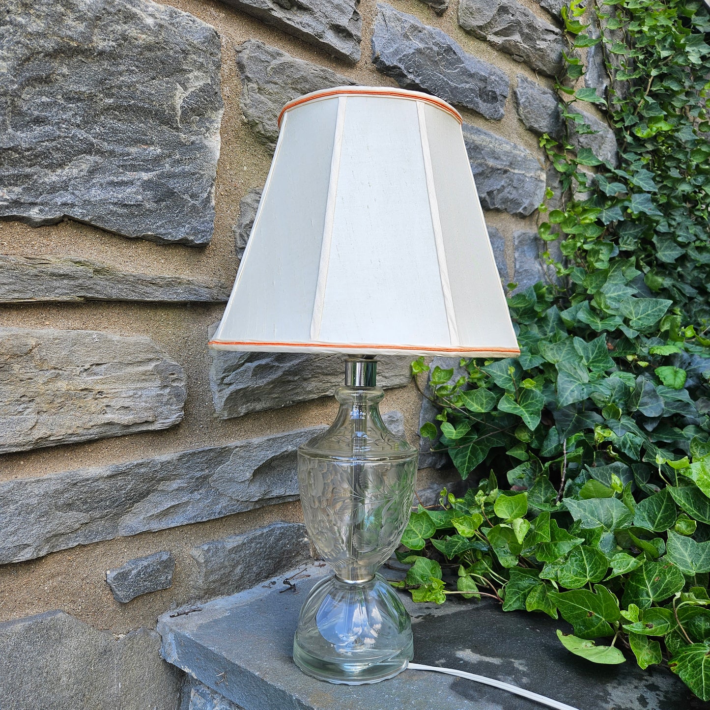 Antique Etched Glass Lamp