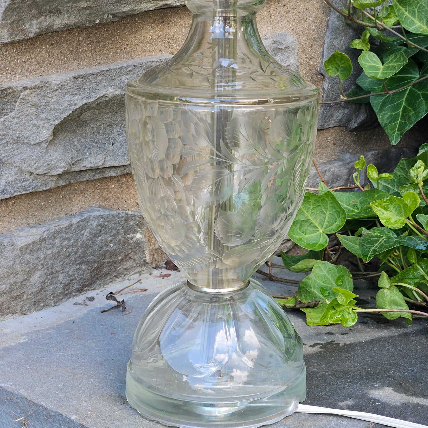Antique Etched Glass Lamp