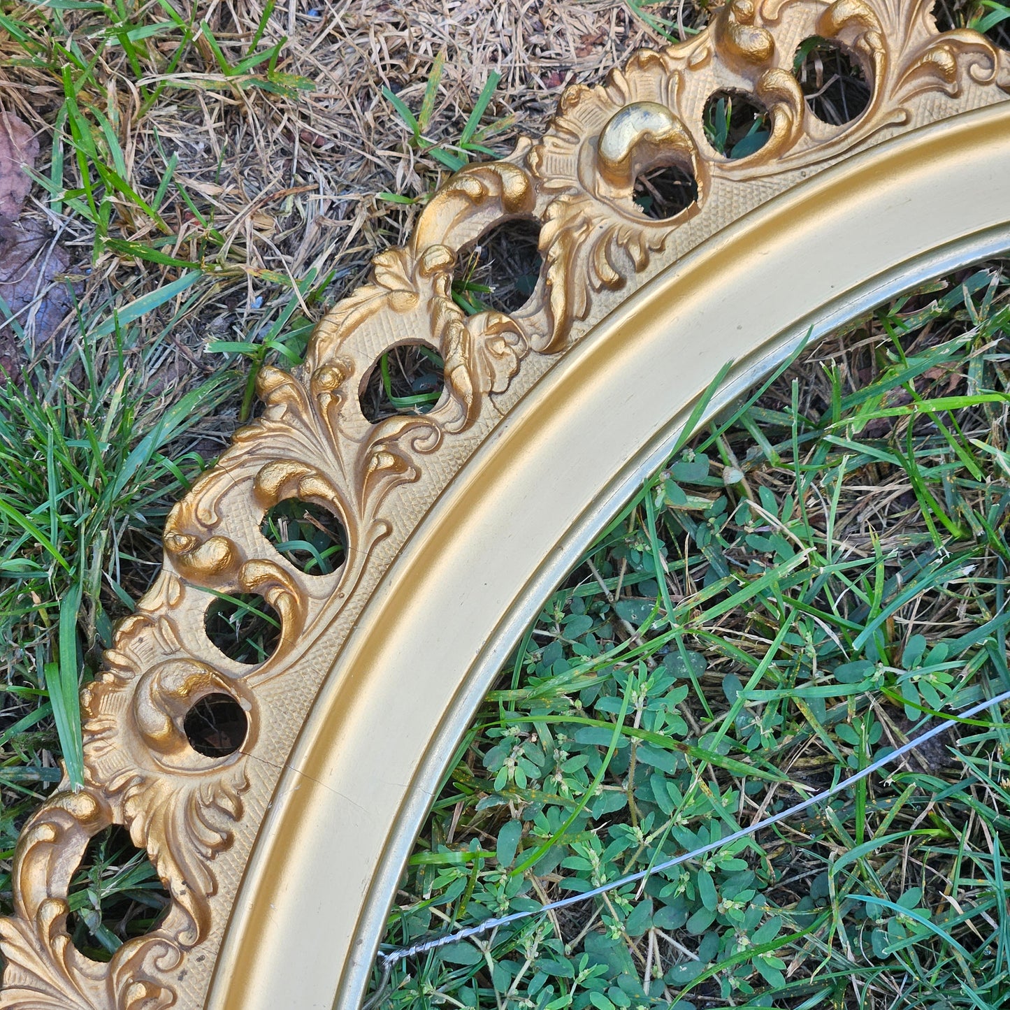 Antique Carved Wood Gold Gilt Oval Picture Frame