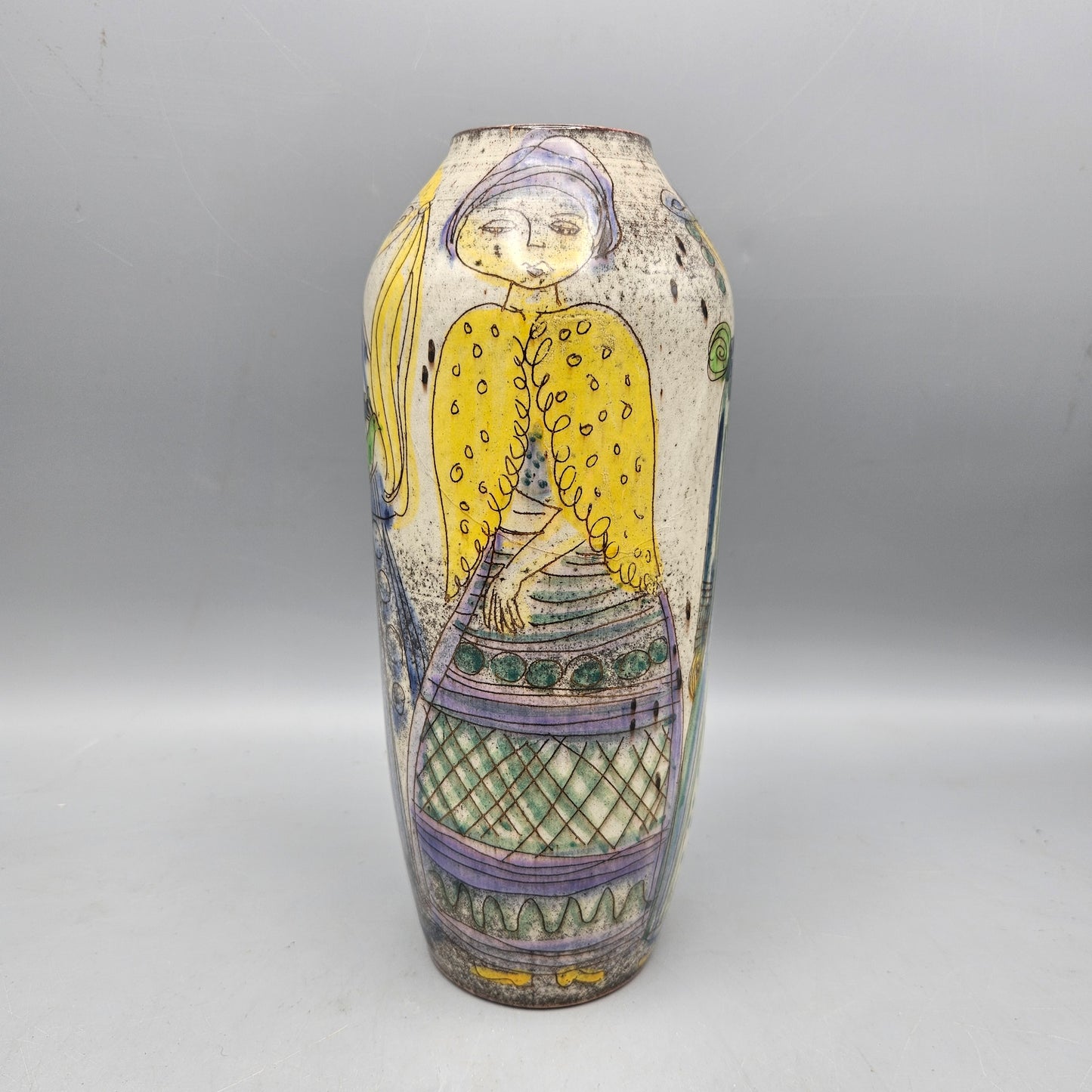 Vintage Jakob Stucki Modernist Studio Pottery Vase with Figures