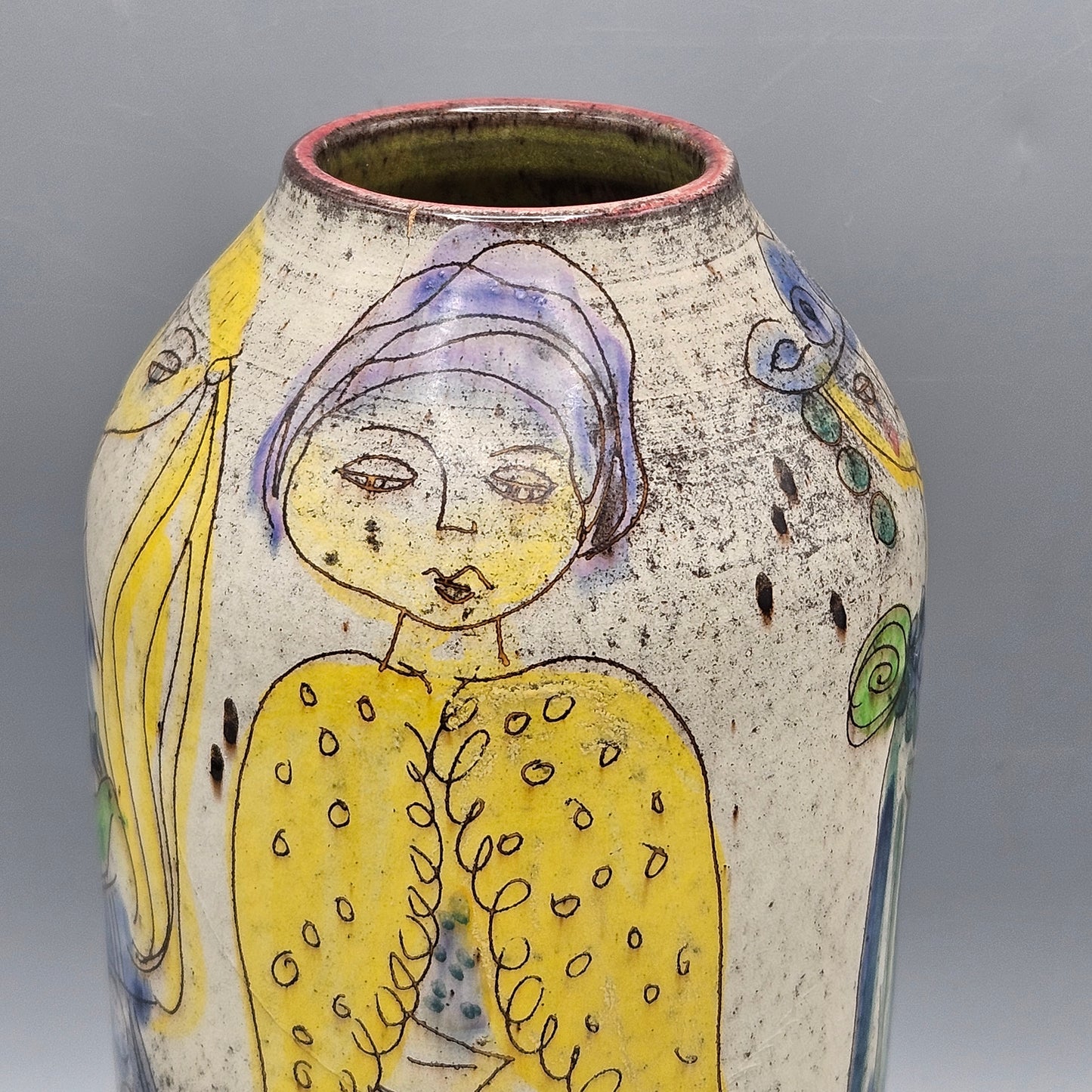 Vintage Jakob Stucki Modernist Studio Pottery Vase with Figures
