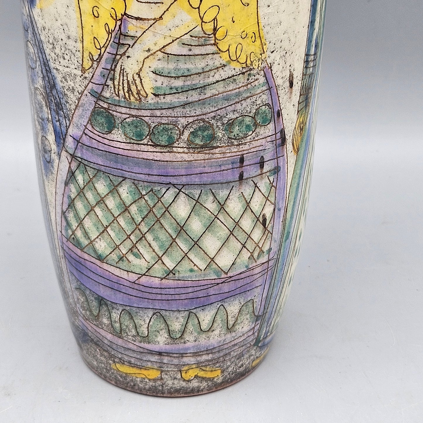 Vintage Jakob Stucki Modernist Studio Pottery Vase with Figures