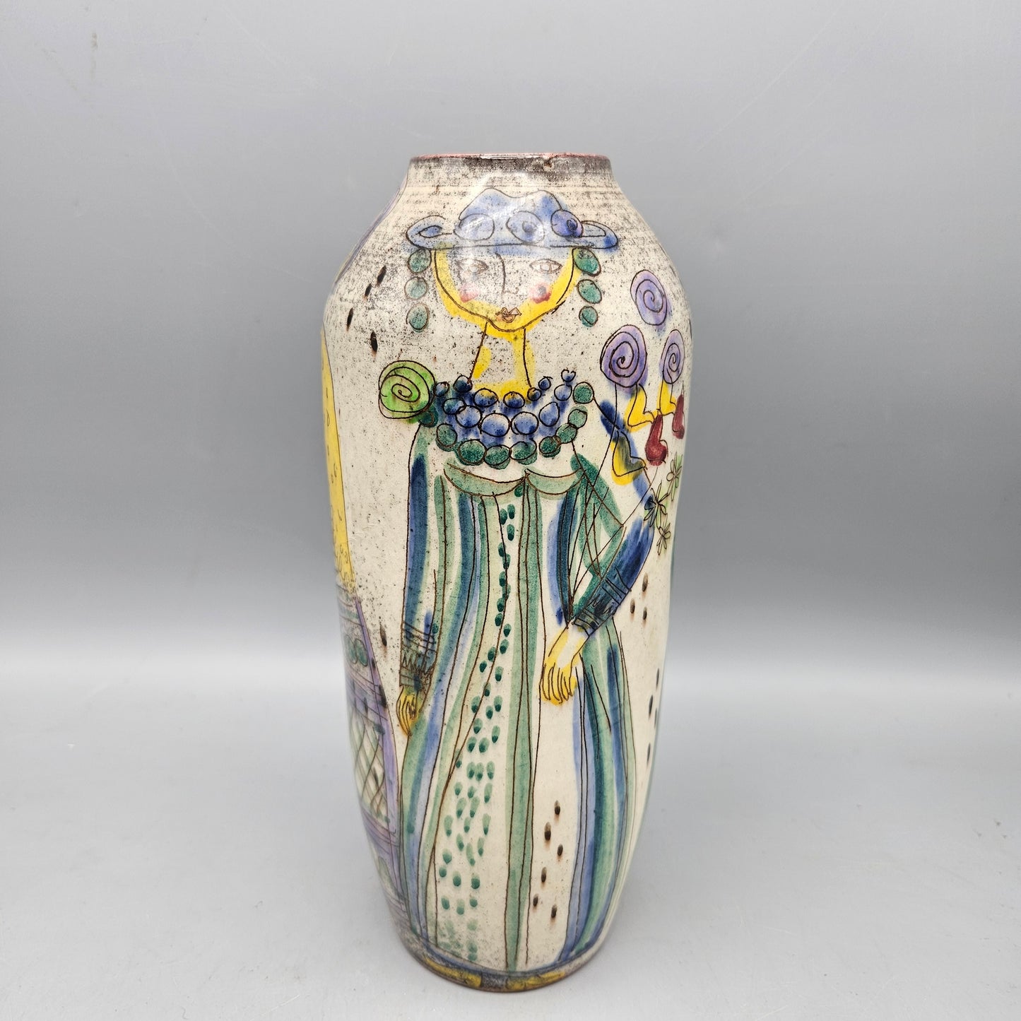 Vintage Jakob Stucki Modernist Studio Pottery Vase with Figures