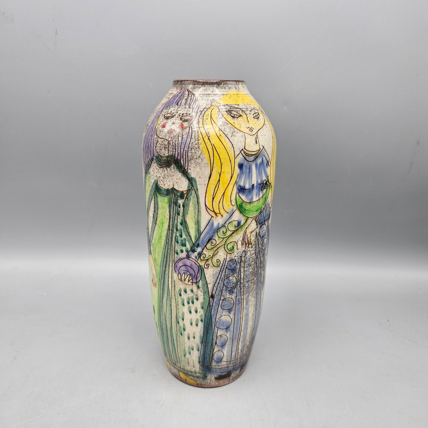 Vintage Jakob Stucki Modernist Studio Pottery Vase with Figures