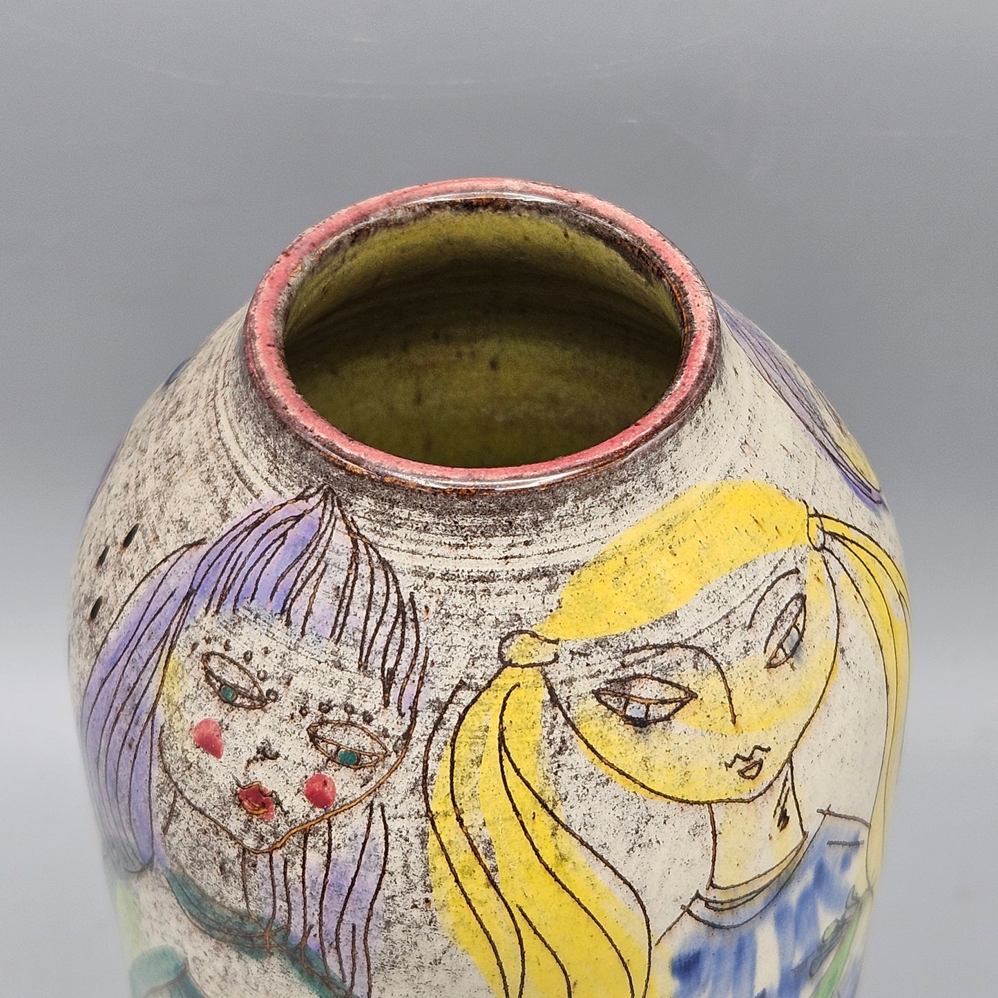 Vintage Jakob Stucki Modernist Studio Pottery Vase with Figures