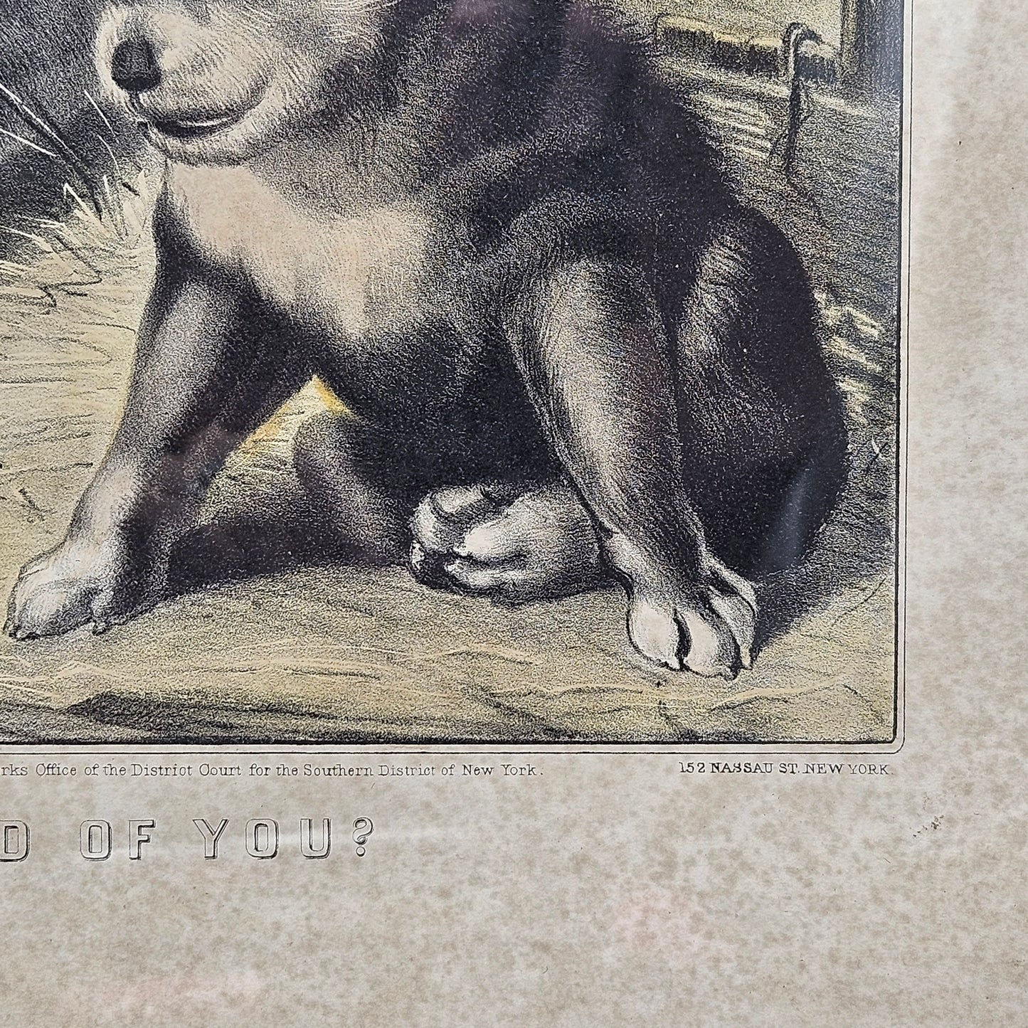 Currier & Ives, Dogs and Mouse, Who’s Afraid of You, Antique Etching