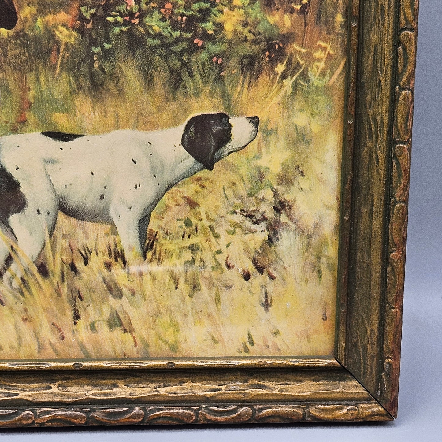 Antique Framed Print of Man Hunting with Dog