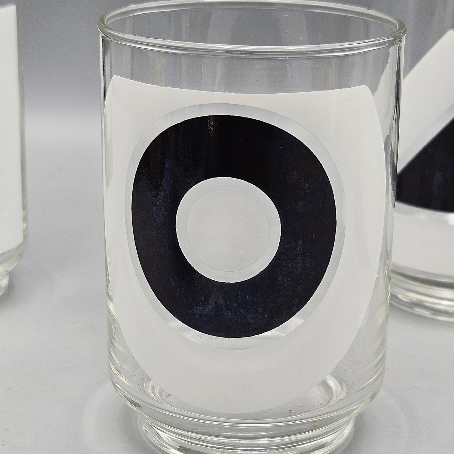 Set of 4 Vintage Libbey Glass, Black and White Geometric Shapes Cocktail Glasses