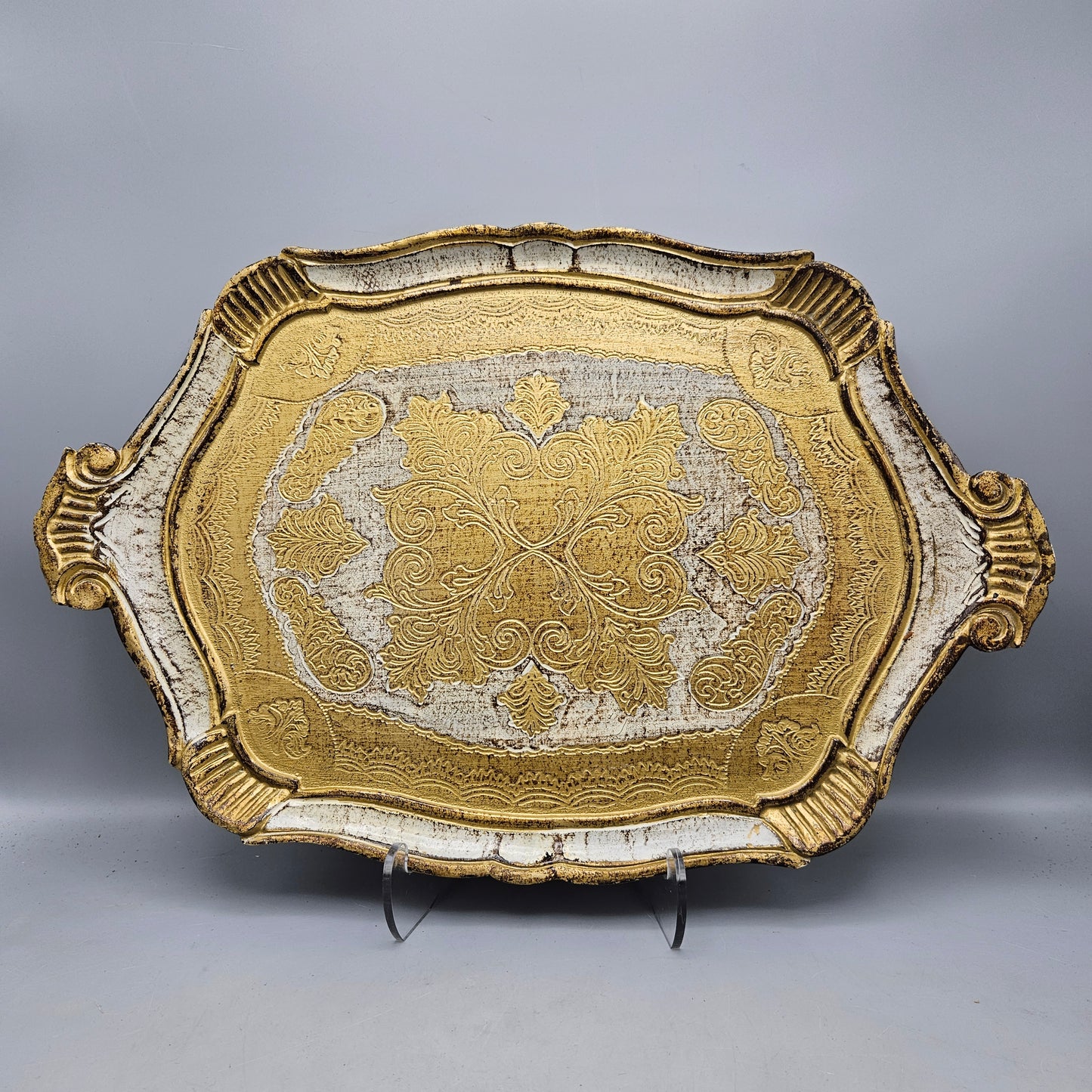 Vintage Italian Florentine Tray - Gold & Cream Color