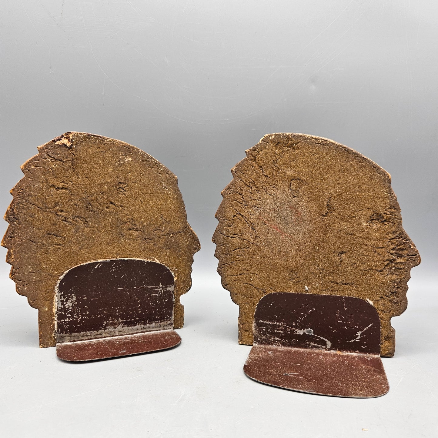 Antique Indian Head Plaster / Chalk Native American Bookend Set