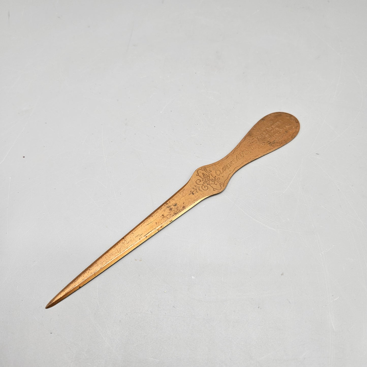 Vintage Brass Letter Opener Clarence A. O' Brien Lawyer, Washington DC