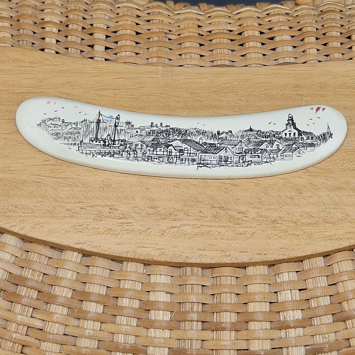 Nantucket Basket with Village Scene Made in New Hampshire