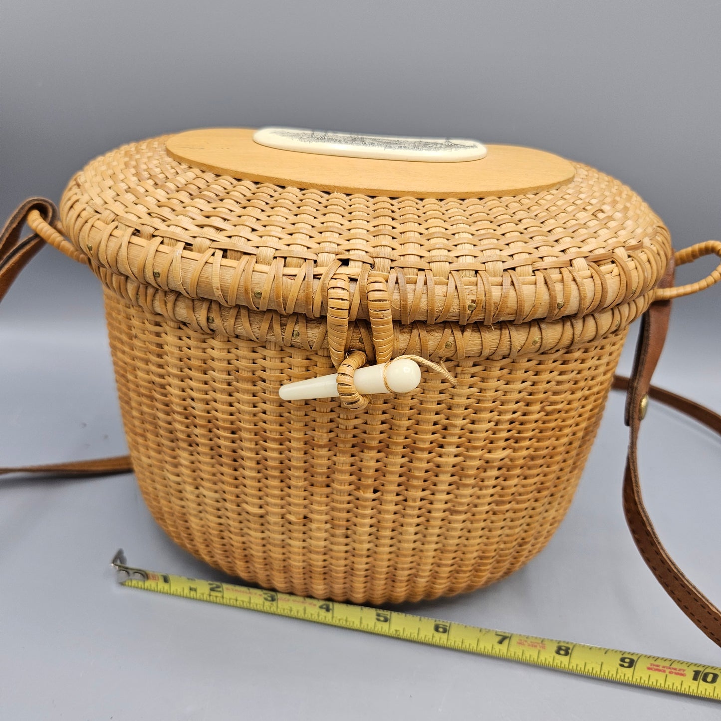 Nantucket Basket with Village Scene Made in New Hampshire