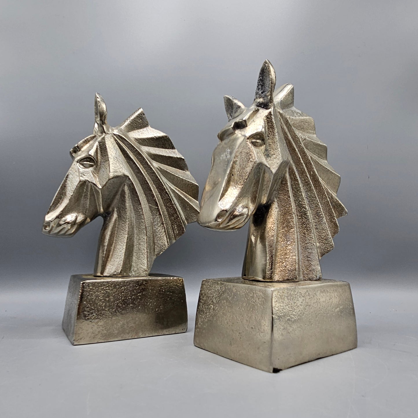 Pair of Silver Toned Horse Head Bookends