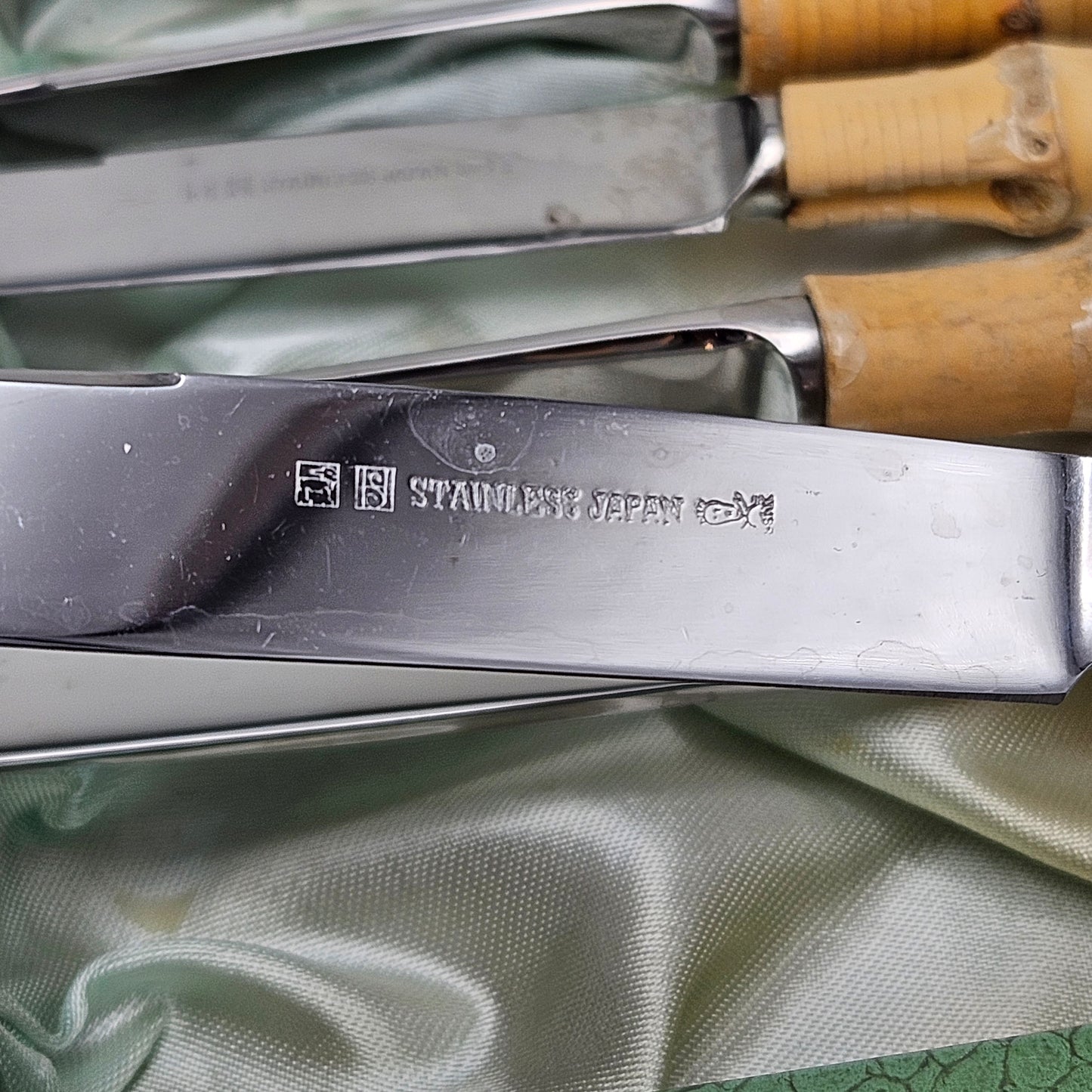 Vintage Set of 6 Bamboo Handled Steak Knives in Box