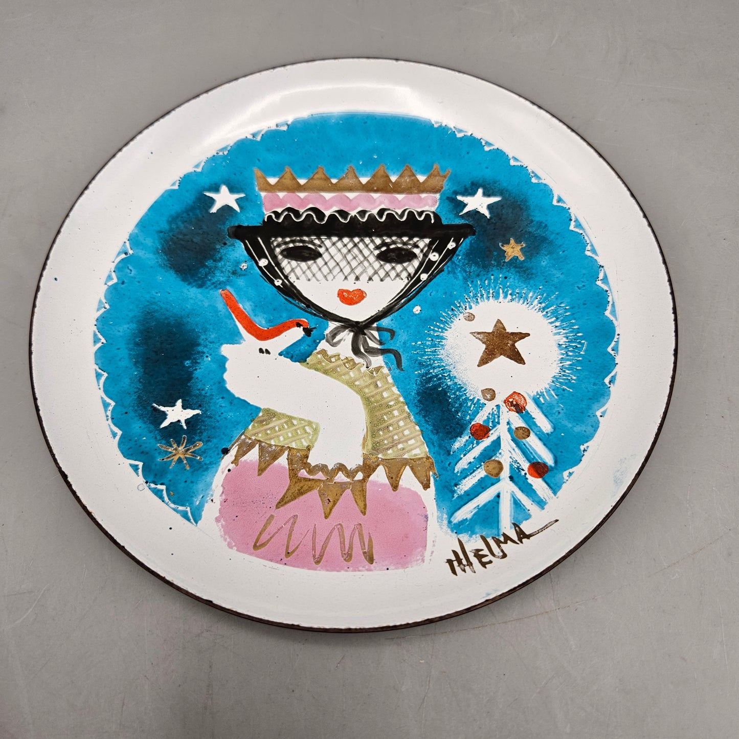 Thelma Frazier Winter Round Enamel on Copper Modernist Artwork