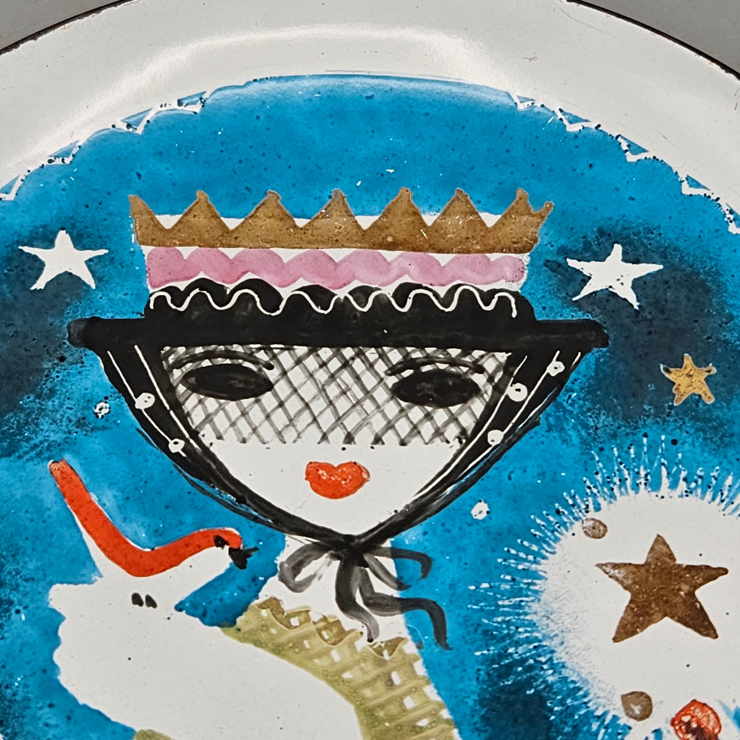 Thelma Frazier Winter Round Enamel on Copper Modernist Artwork