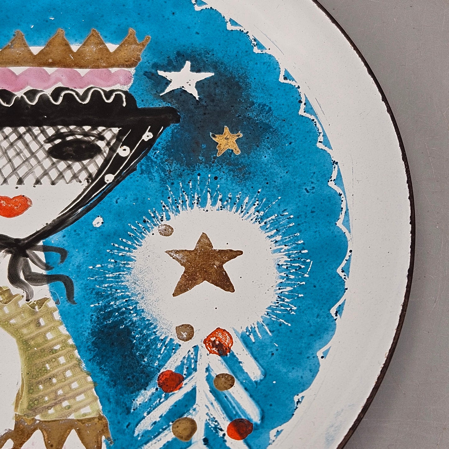 Thelma Frazier Winter Round Enamel on Copper Modernist Artwork
