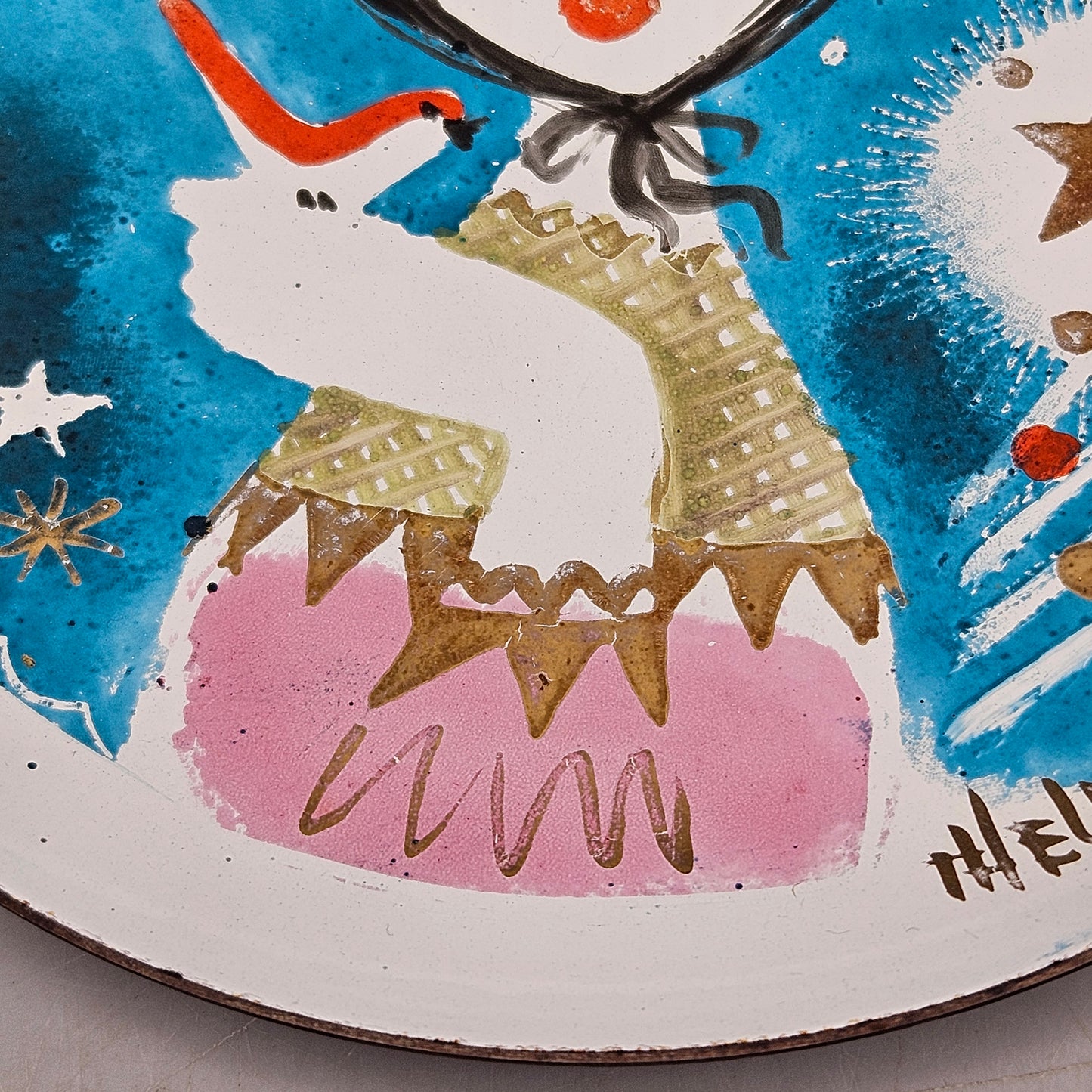 Thelma Frazier Winter Round Enamel on Copper Modernist Artwork