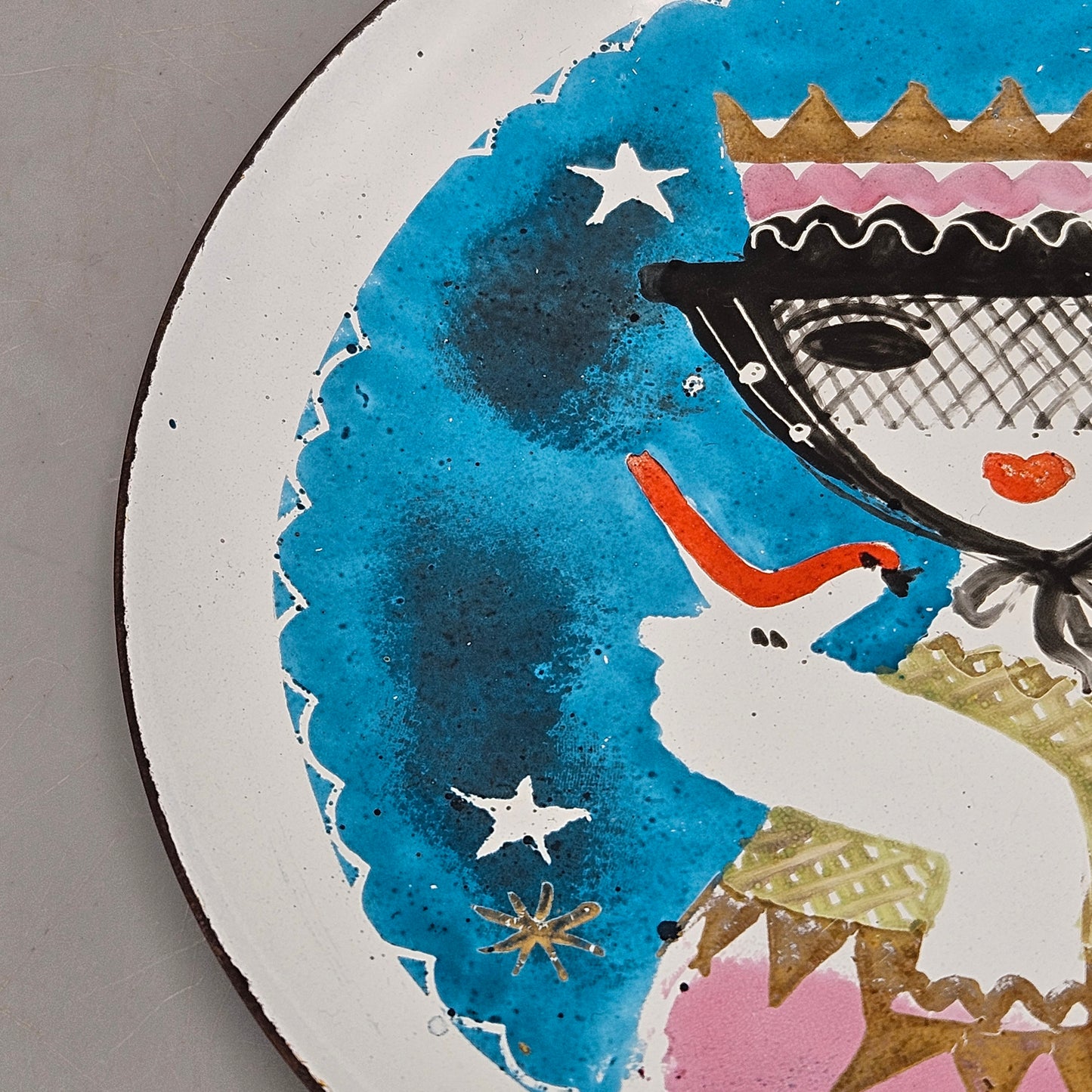 Thelma Frazier Winter Round Enamel on Copper Modernist Artwork