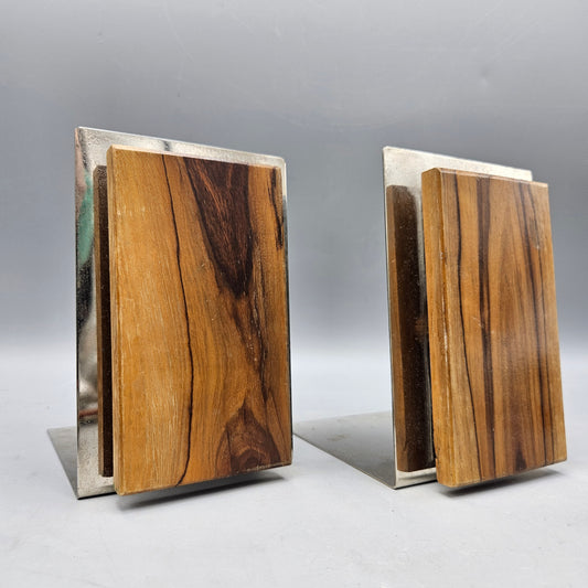 Pair of Chrome & Wooden Bookends