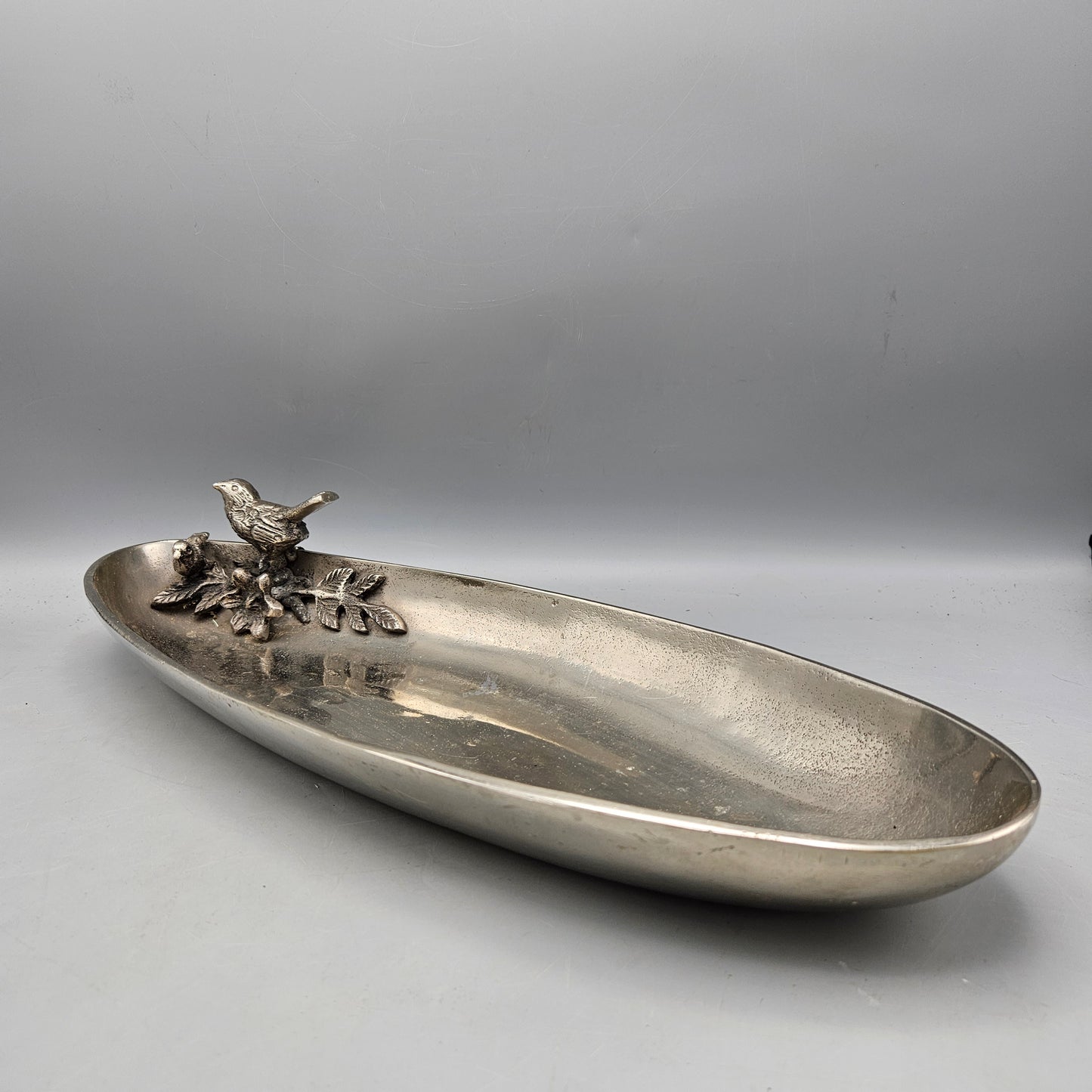 Michael Aram Style Oval Metal Serving Bowl with Bird & Branch