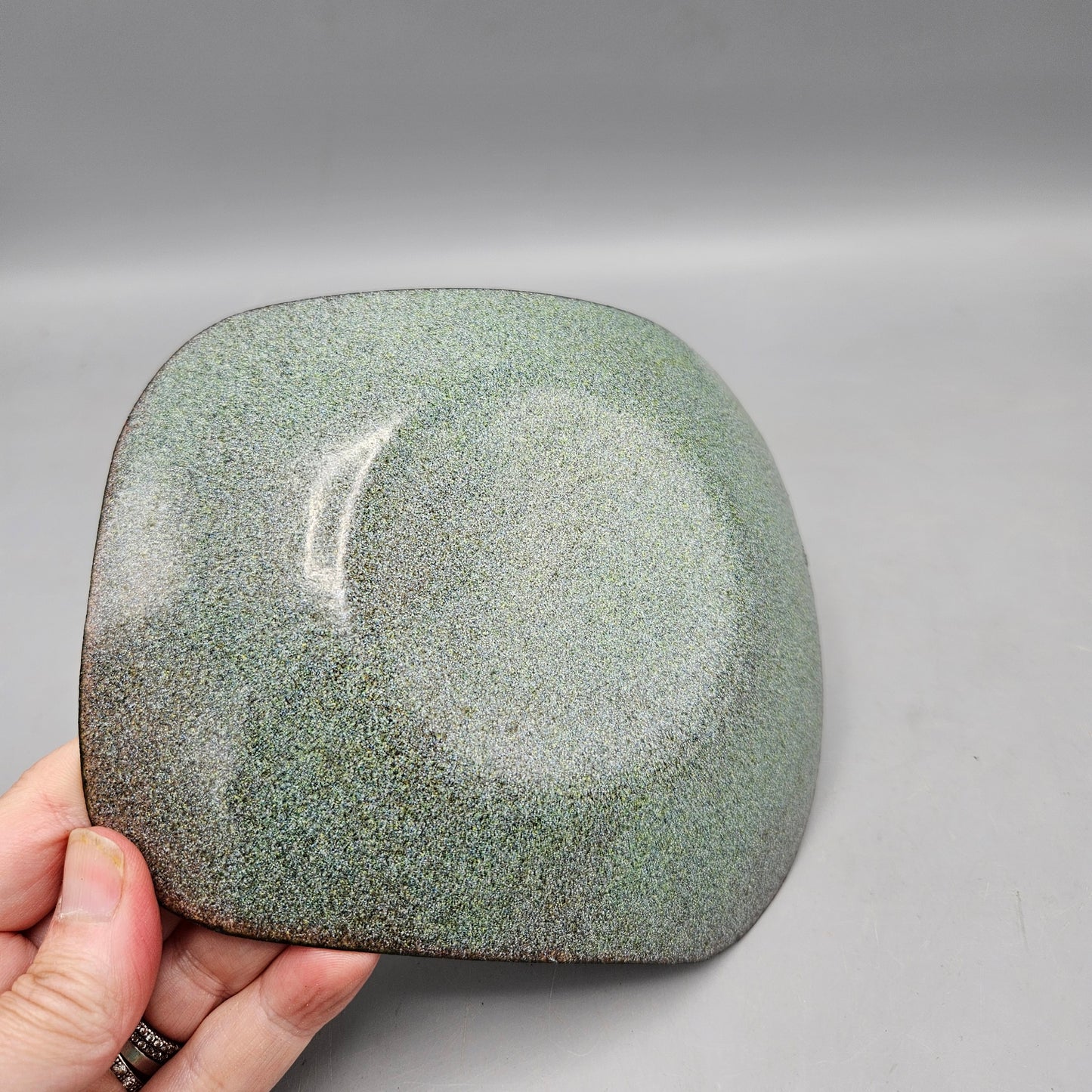 Abstract Purple & Green Painted Enamel Dish