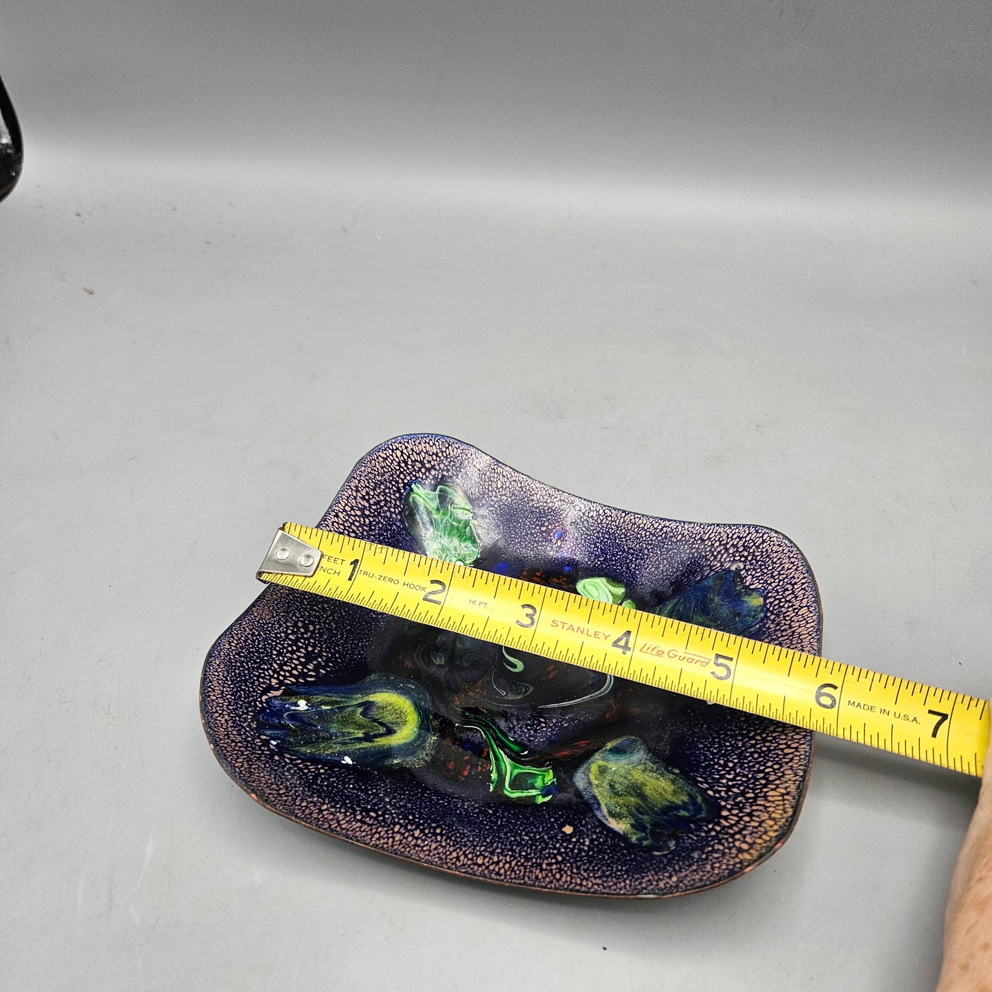 Abstract Purple & Green Painted Enamel Dish