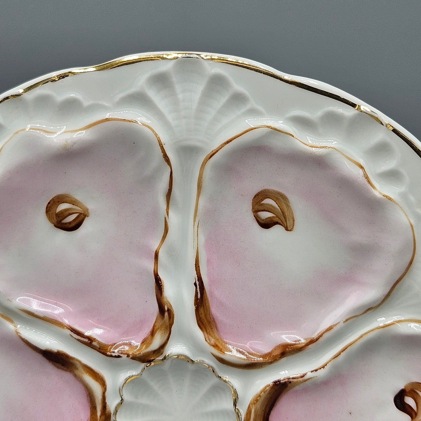 Vintage Hand Painted Porcelain Oyster Plate - Pink (3 Available)