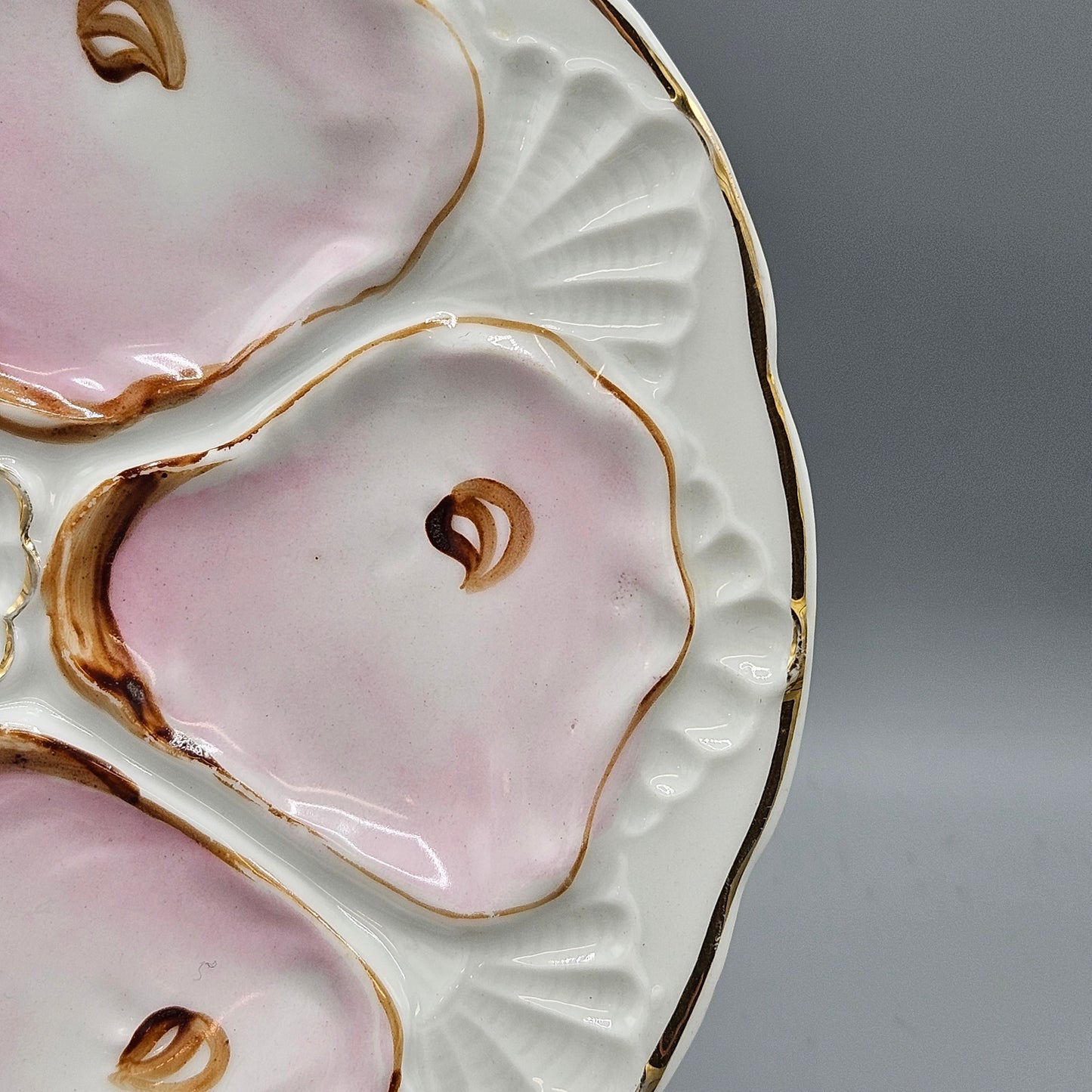 Vintage Hand Painted Porcelain Oyster Plate - Pink (3 Available)