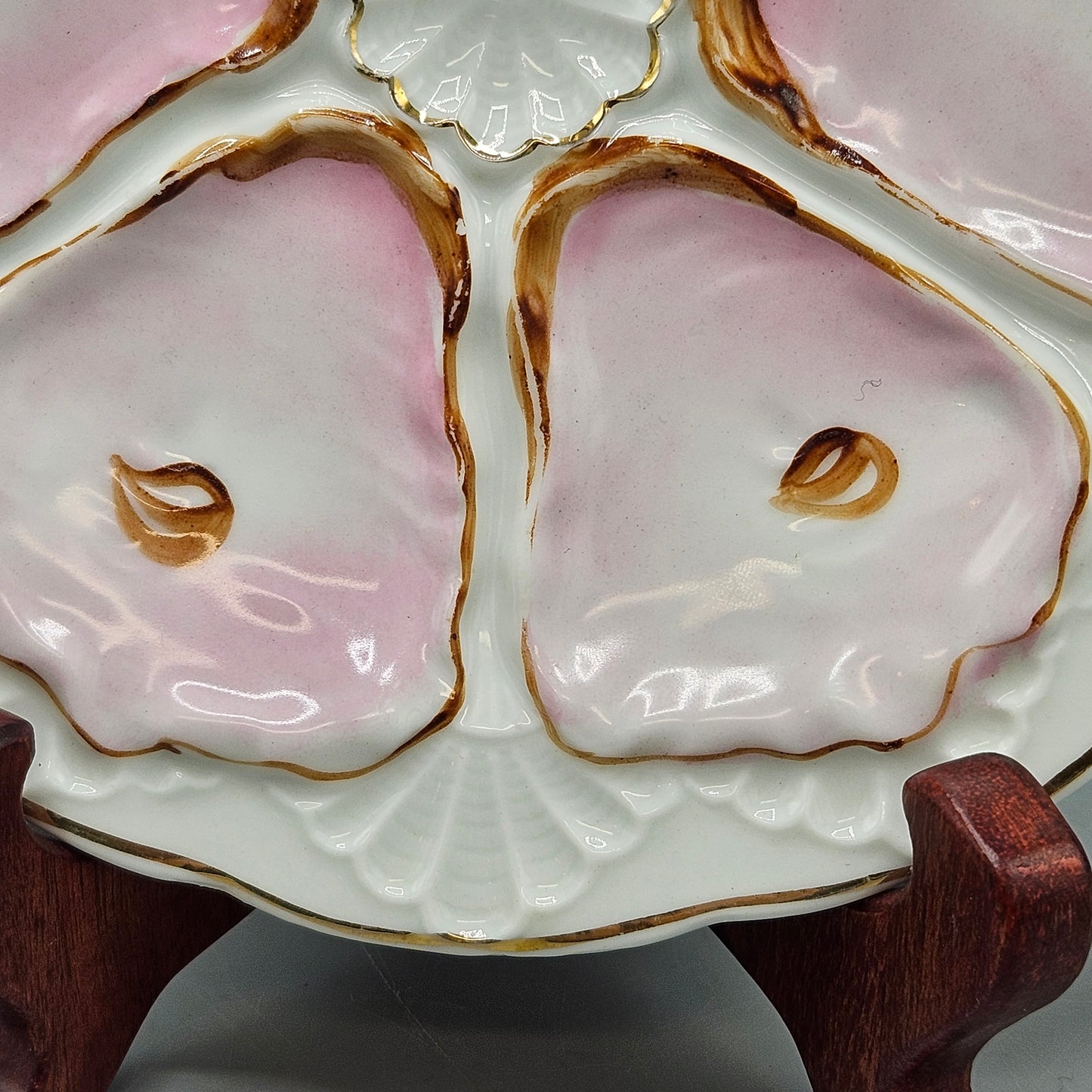 Vintage Hand Painted Porcelain Oyster Plate - Pink (3 Available)