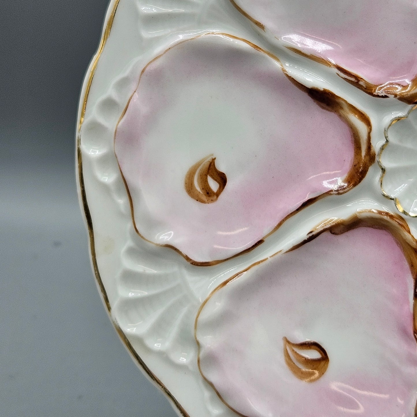 Vintage Hand Painted Porcelain Oyster Plate - Pink (3 Available)