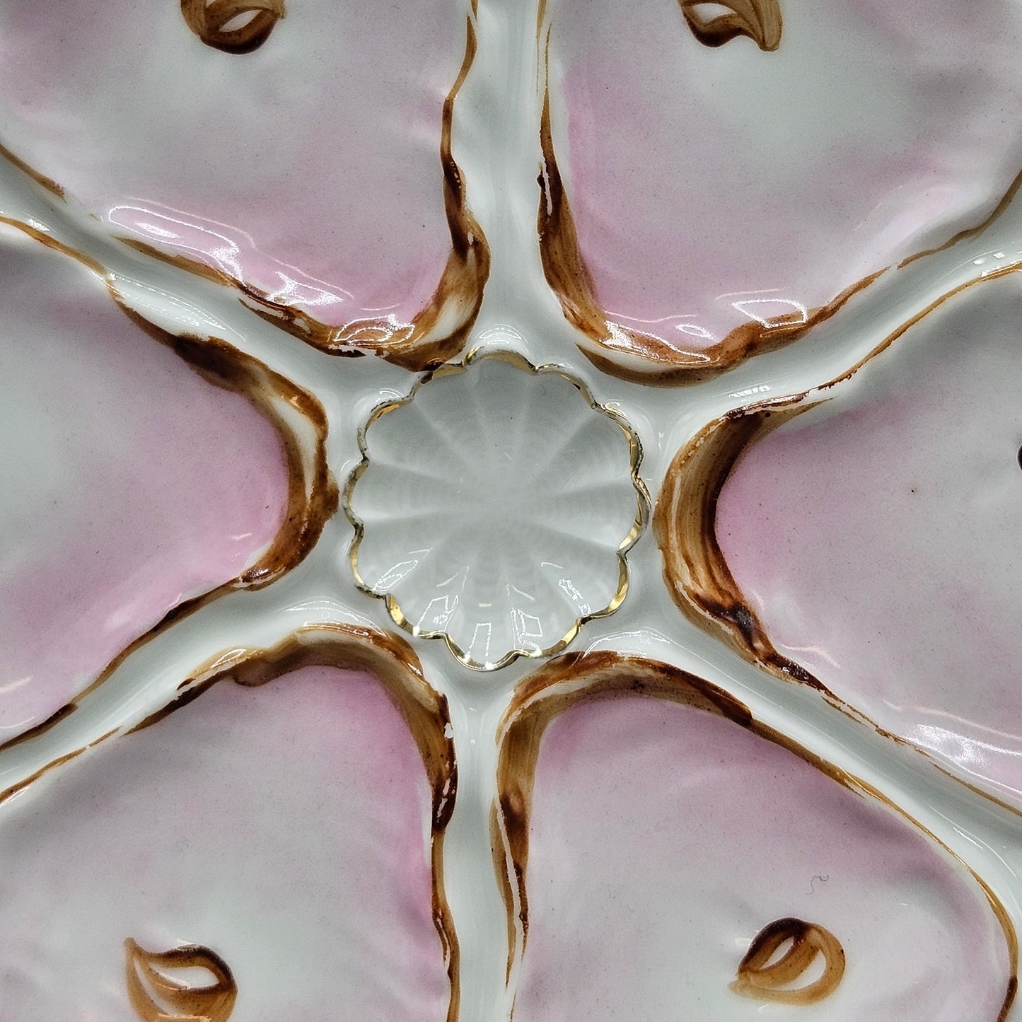 Vintage Hand Painted Porcelain Oyster Plate - Pink (3 Available)