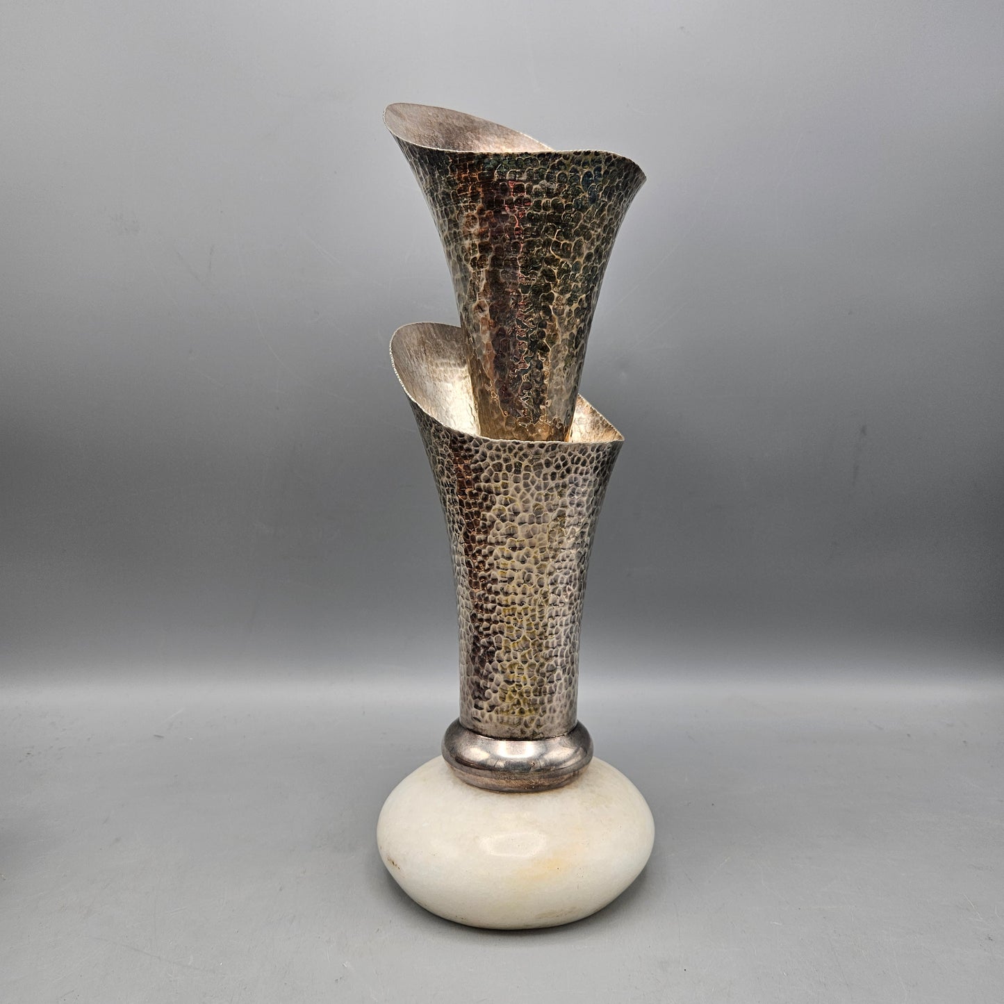 Ravissant Sterling Silver Double Vase with White Quartz Base