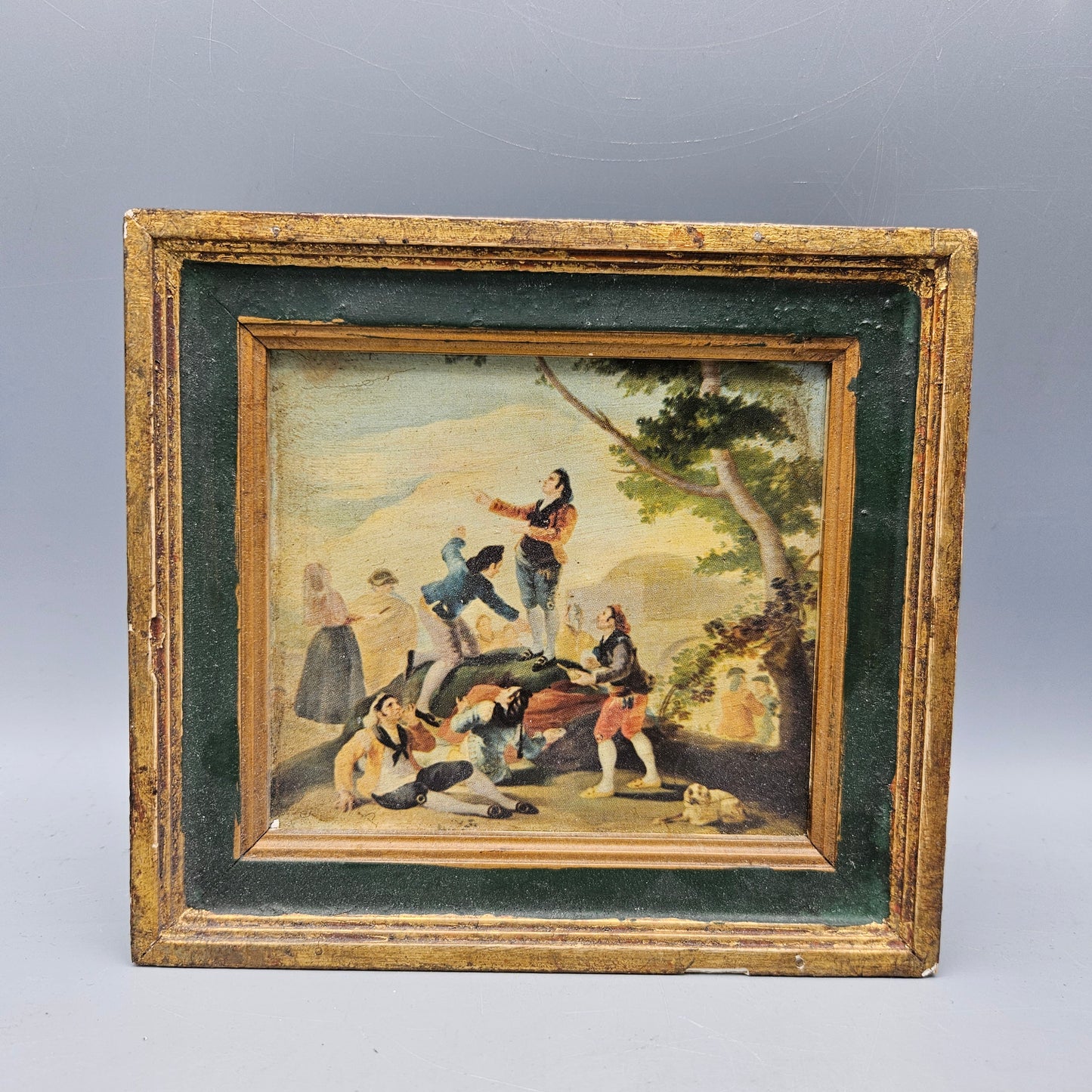 Vintage Hand Colored Etching in Painted Frame