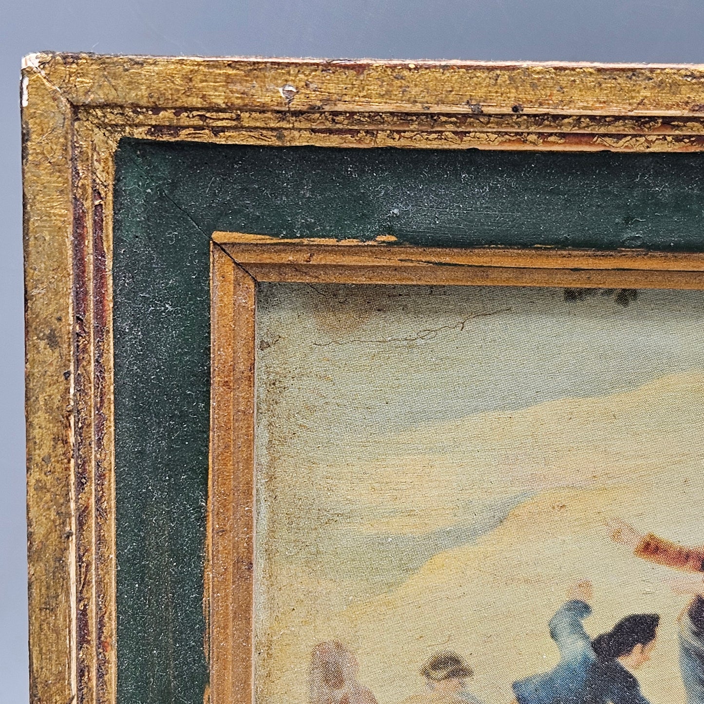 Vintage Hand Colored Etching in Painted Frame