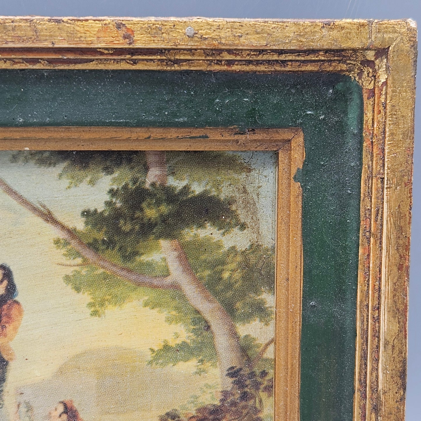 Vintage Hand Colored Etching in Painted Frame